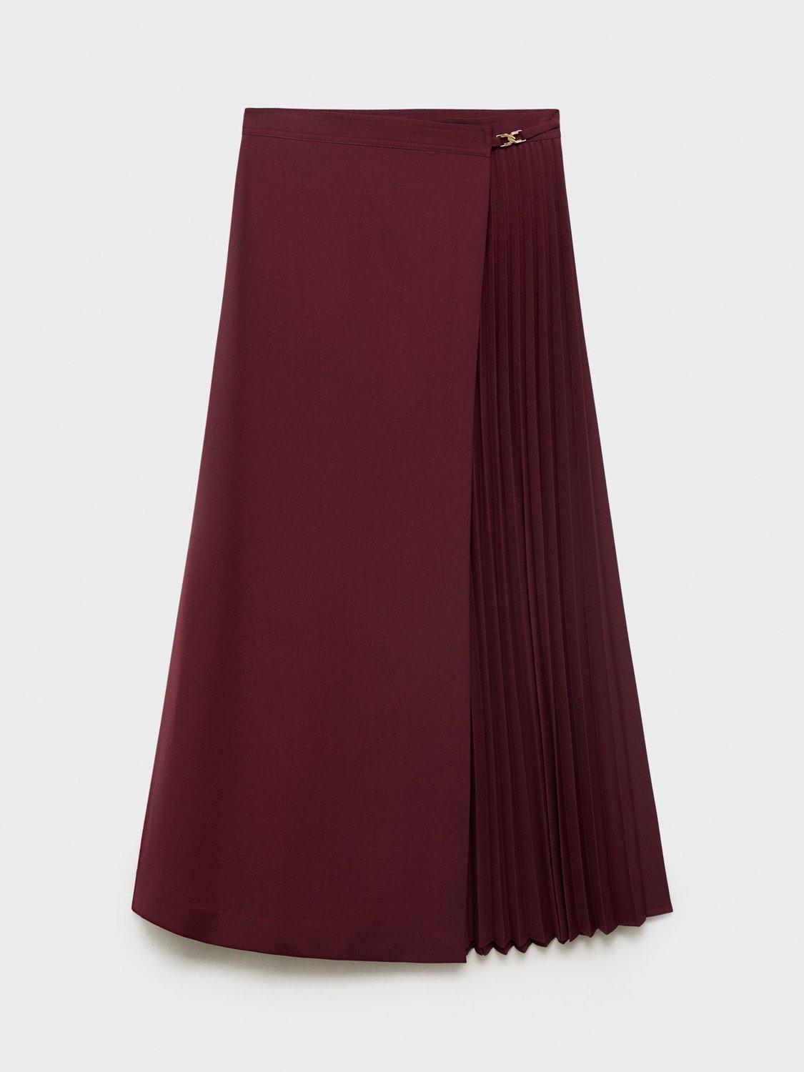 Product image 3 of 7, which shows Mango Office Pleated Crossover Skirt, Dark Red, S