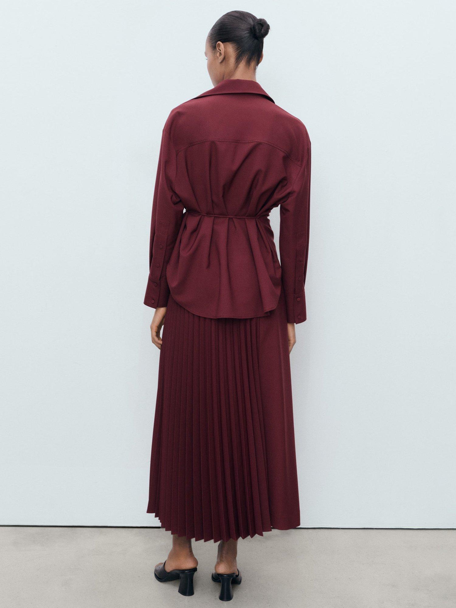 Product image 4 of 7, which shows Mango Office Pleated Crossover Skirt, Dark Red, S