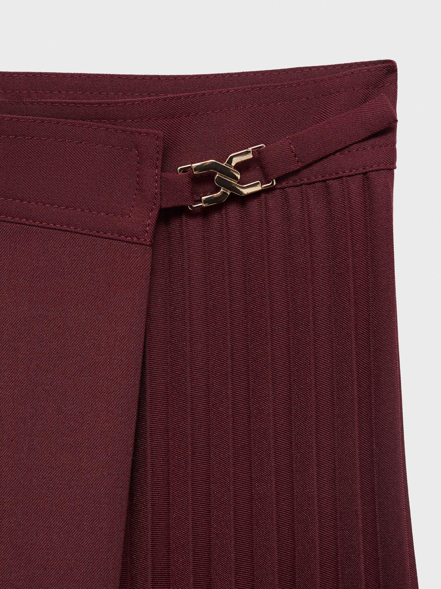 Product image 7 of 7, which shows Mango Office Pleated Crossover Skirt, Dark Red, S