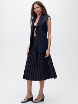 Mango Pili Pleated Midi Skirt, Navy - view 2, Navy