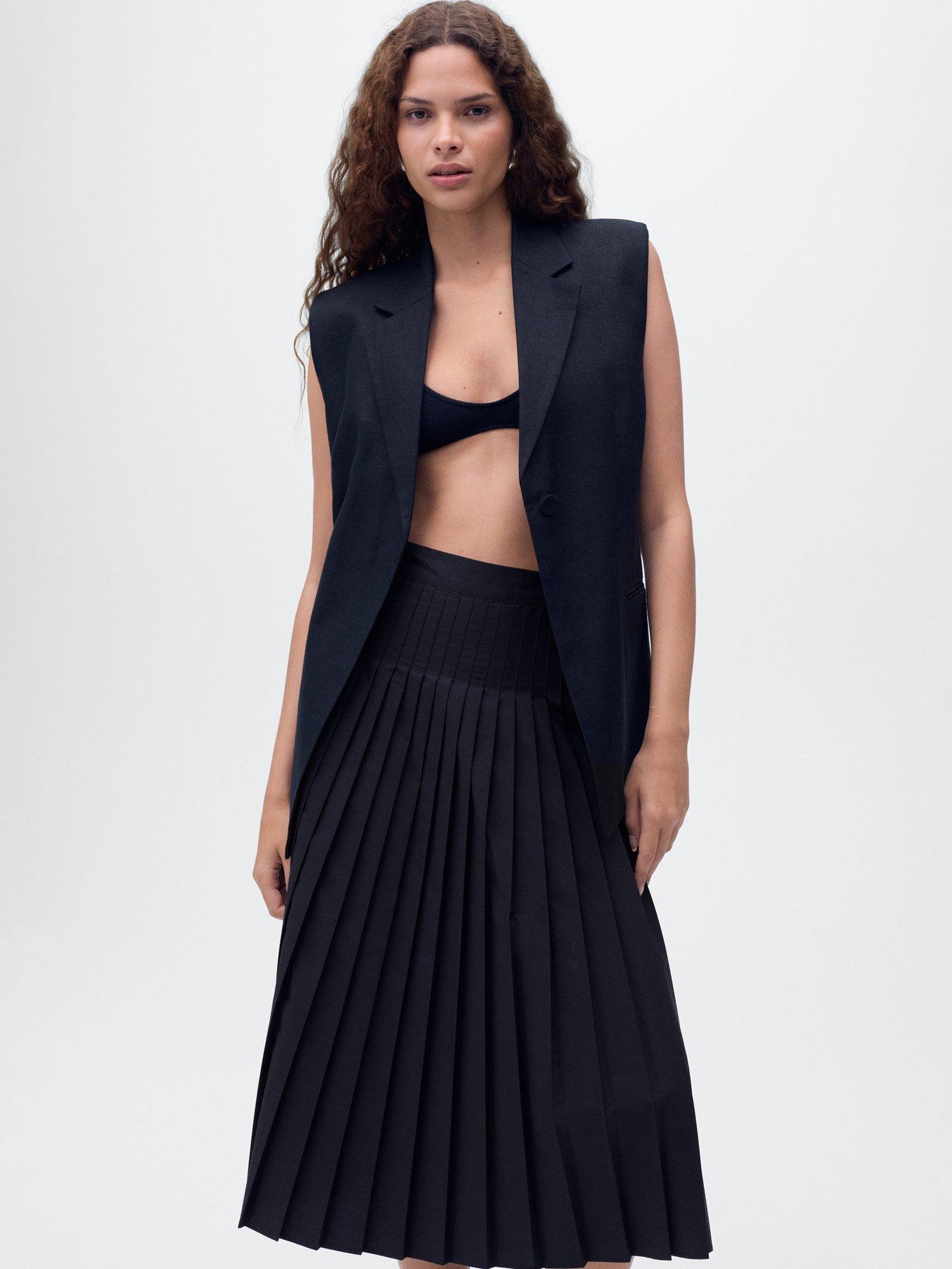 Product image 6 of 8, which shows Mango Pili Pleated Midi Skirt, Navy, XS