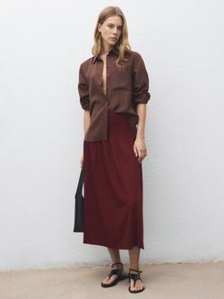 Mango Tabla Gathered Midi Skirt, Dark Red - view 2, Dark Red