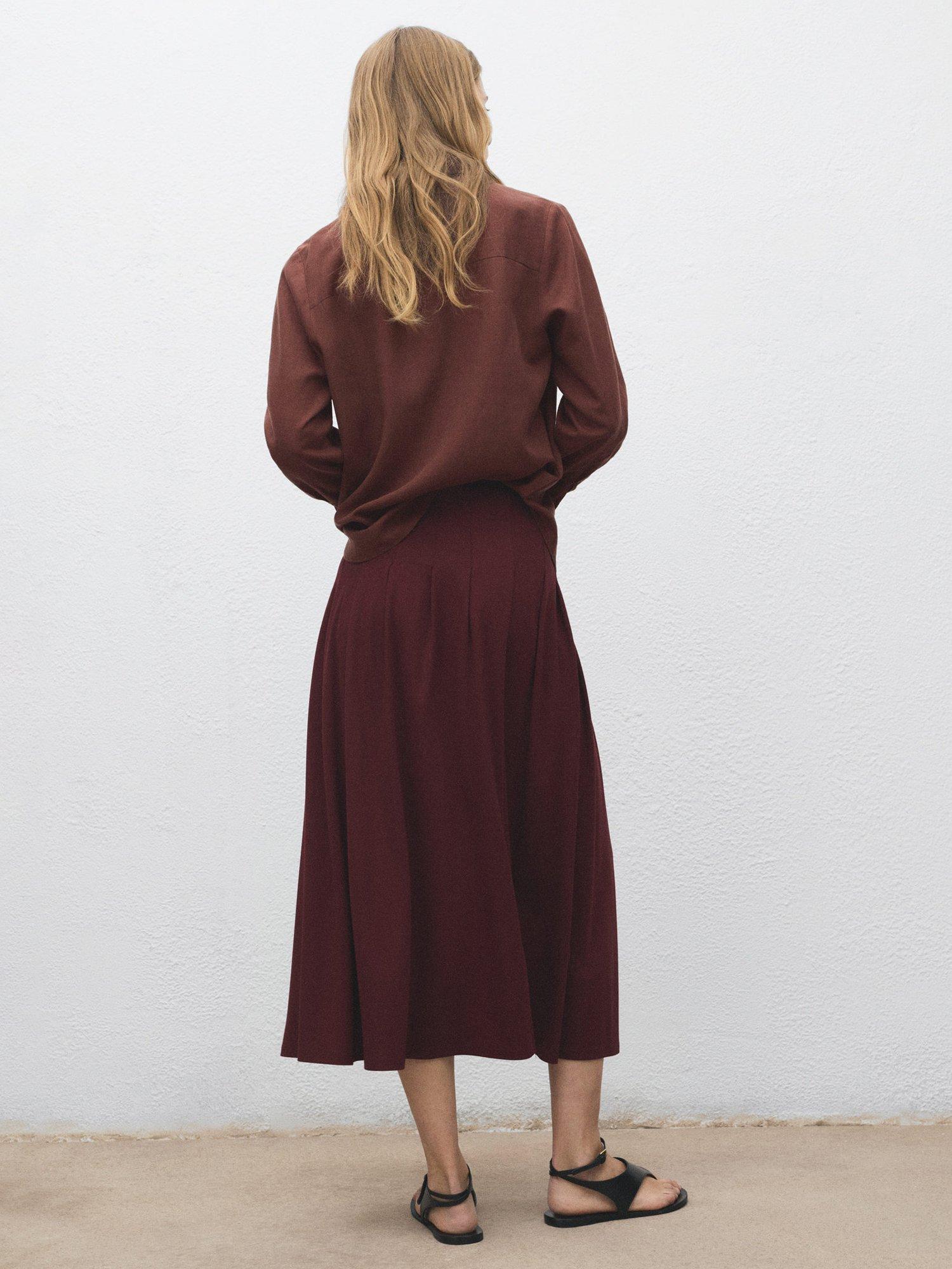 Product image 4 of 7, which shows Mango Tabla Gathered Midi Skirt, Dark Red, L