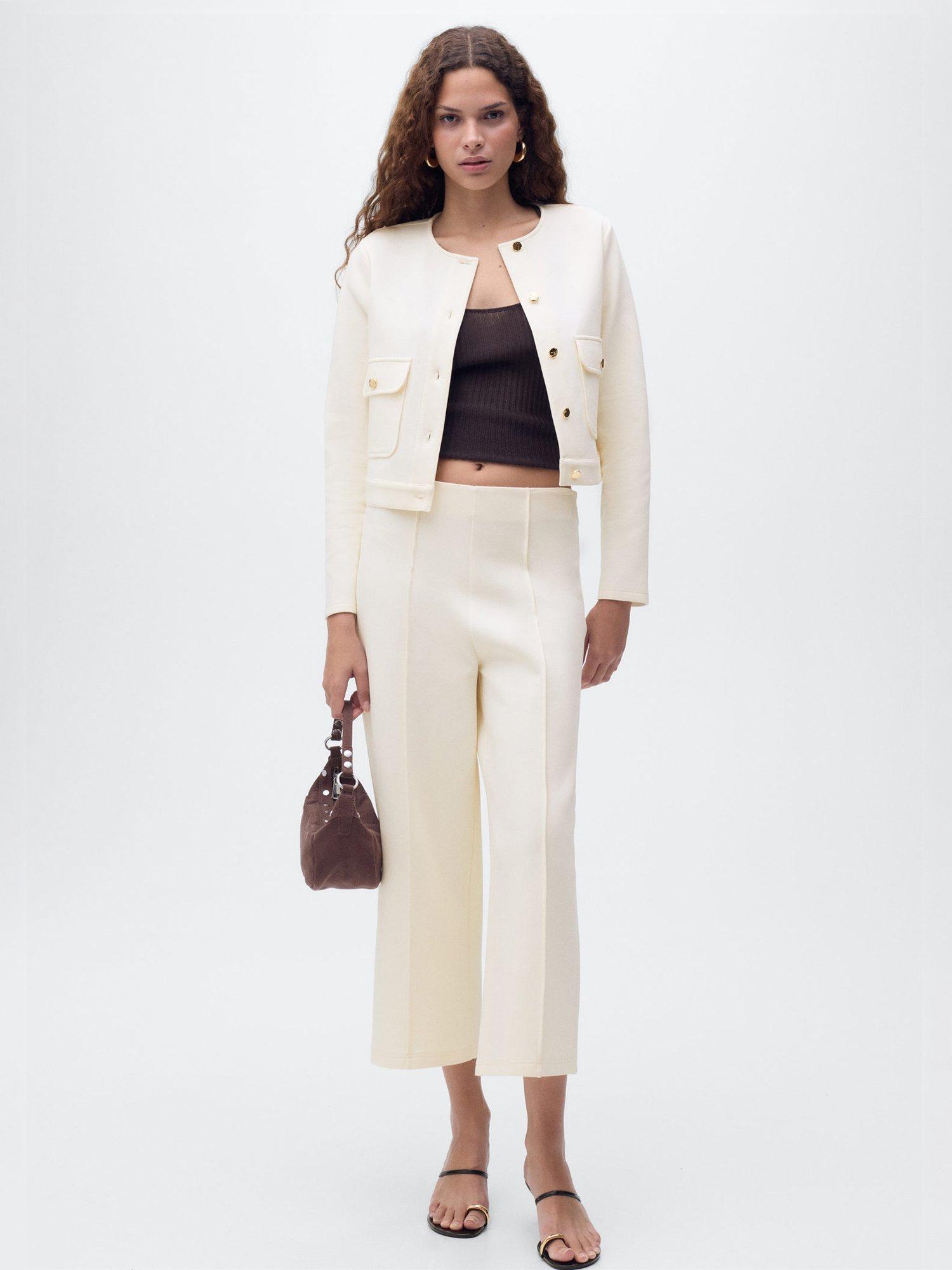 Product image 2 of 8, which shows Mango Jersey Cropped Trousers, Light Beige, L