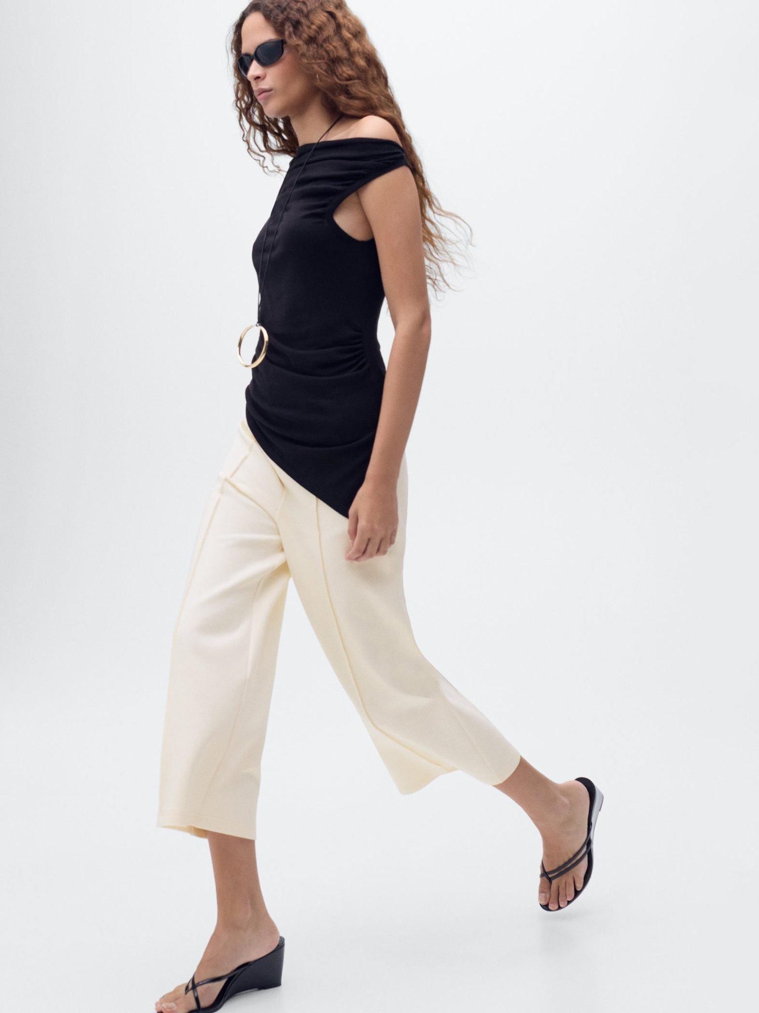 Product image 7 of 8, which shows Mango Jersey Cropped Trousers, Light Beige, L