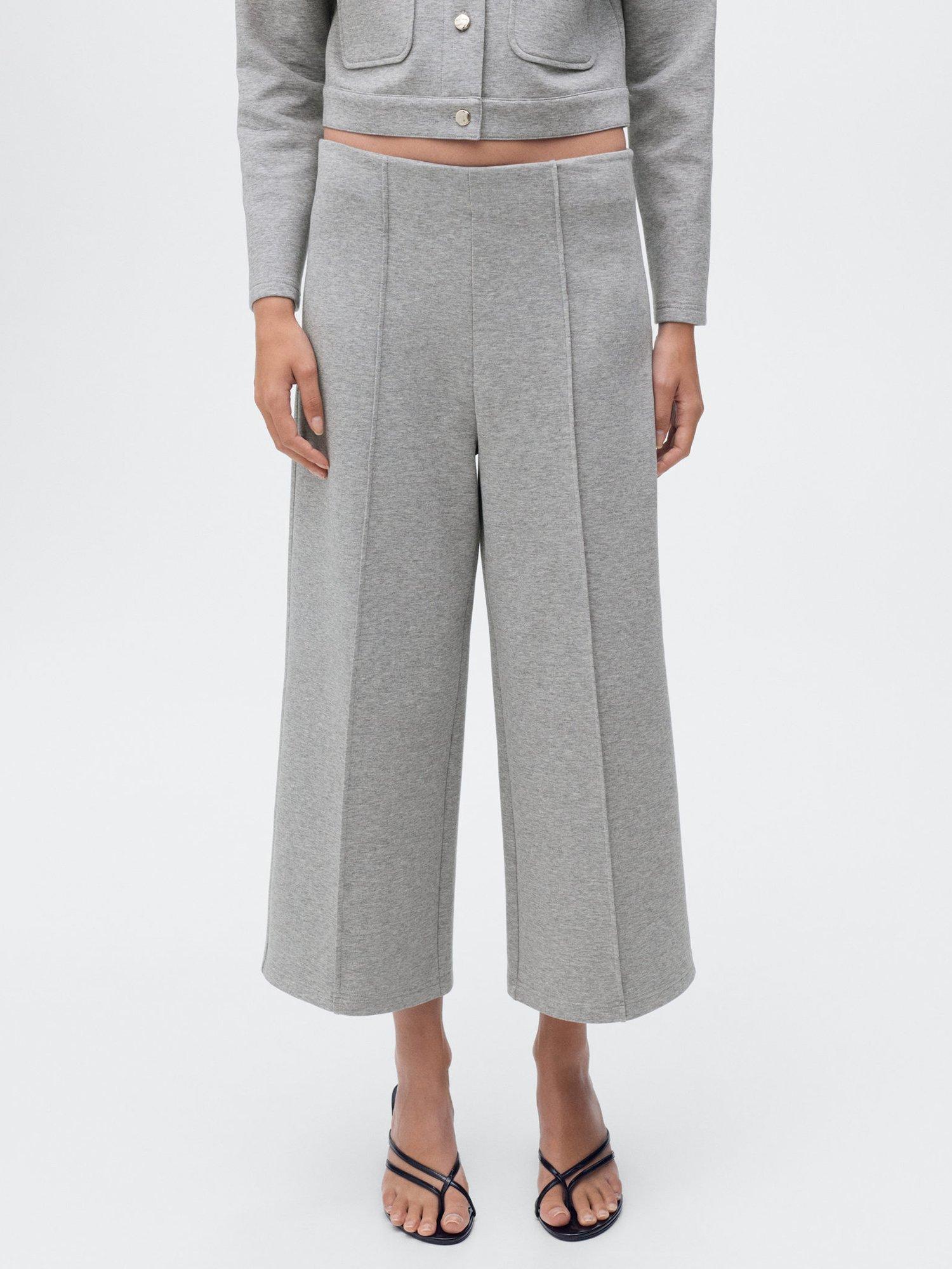 Product image 1 of 8, which shows Mango Jersey Cropped Trousers, Medium Grey, XS