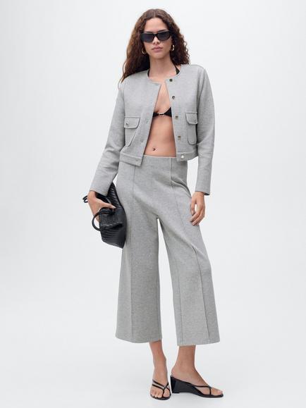 Mango Jersey Cropped Trousers - view 2, Medium Grey