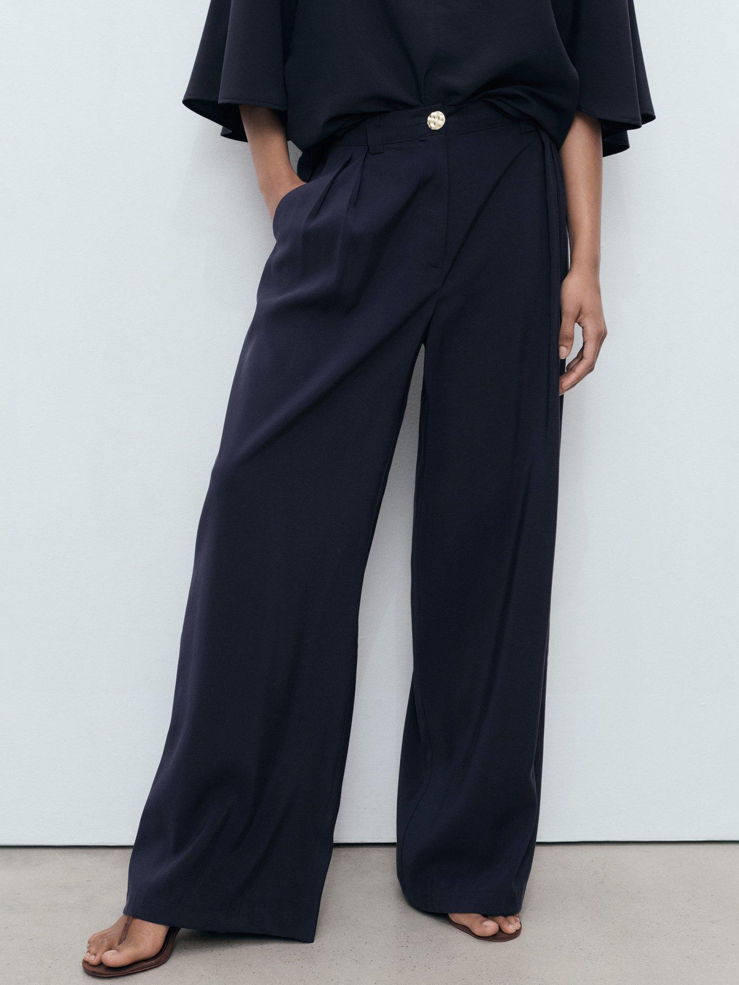 Product image 1 of 8, which shows Mango Momo Straight Pleated Trousers, Navy, XL