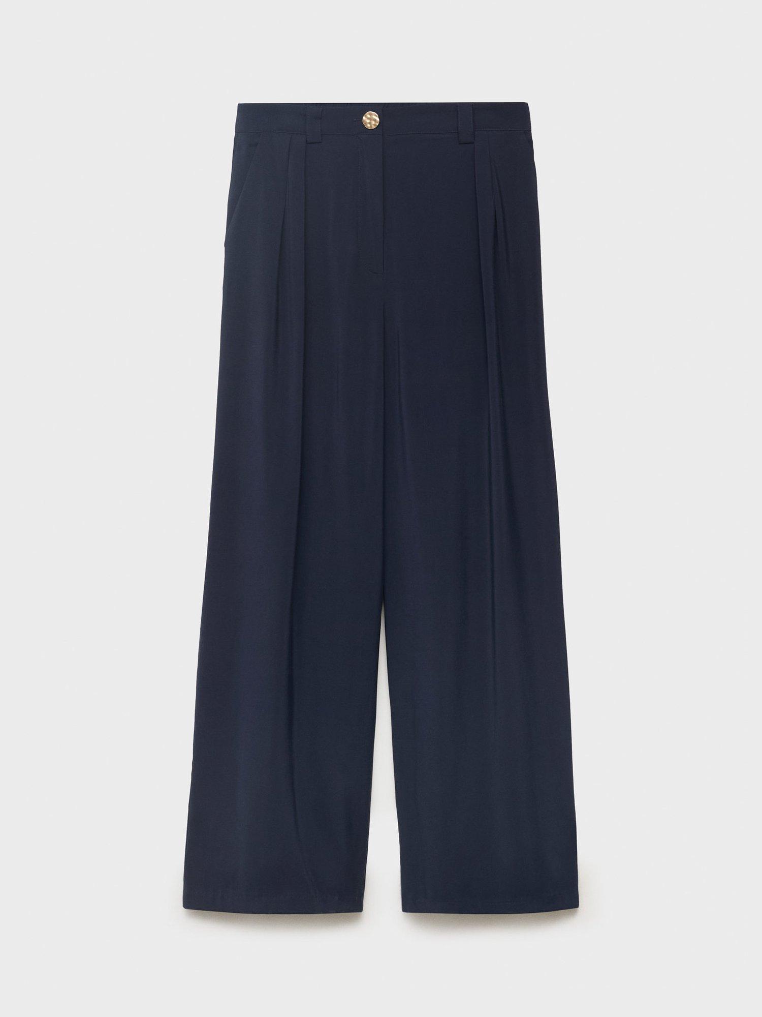 Product image 3 of 8, which shows Mango Momo Straight Pleated Trousers, Navy, XL