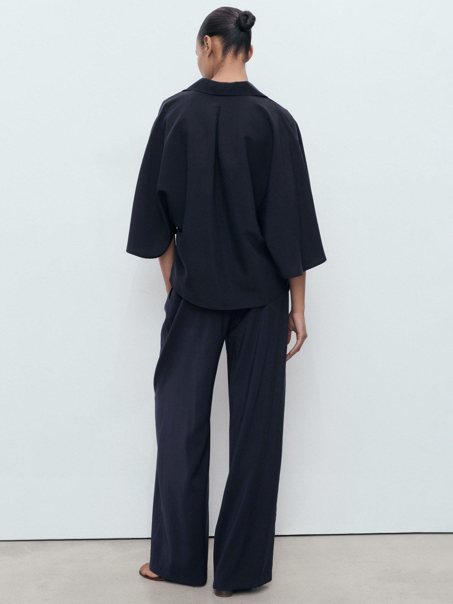 Product image 4 of 8, which shows Mango Momo Straight Pleated Trousers, Navy, XL