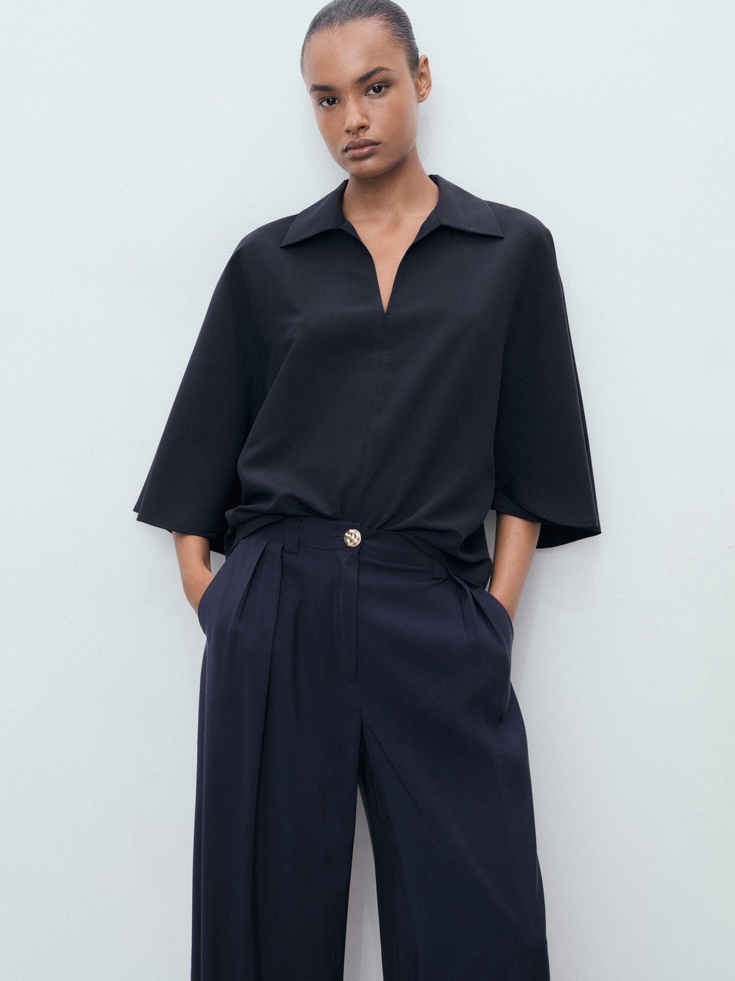 Product image 6 of 8, which shows Mango Momo Straight Pleated Trousers, Navy, XL
