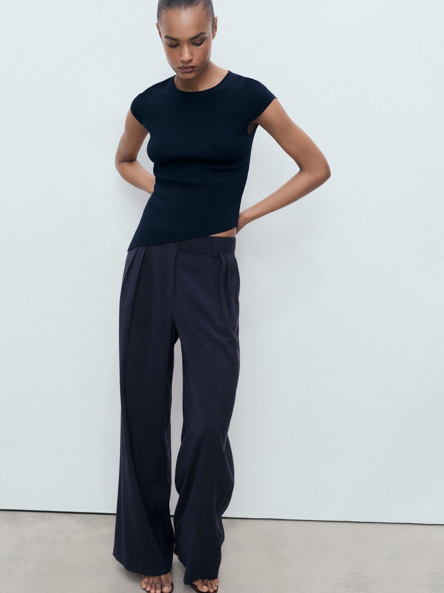 Product image 7 of 8, which shows Mango Momo Straight Pleated Trousers, Navy, XL