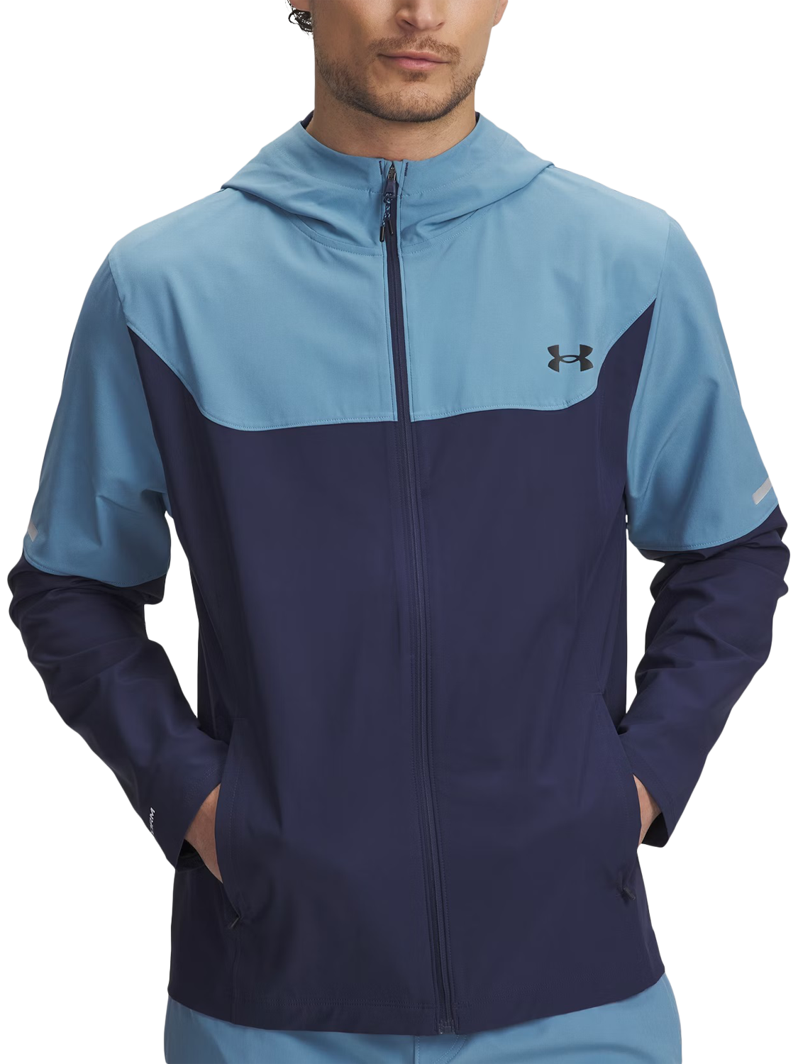 Product image 1 of 2, which shows Under Armour Men's Tech Utility Water Resistant Jacket, Blue Smoke / White, L