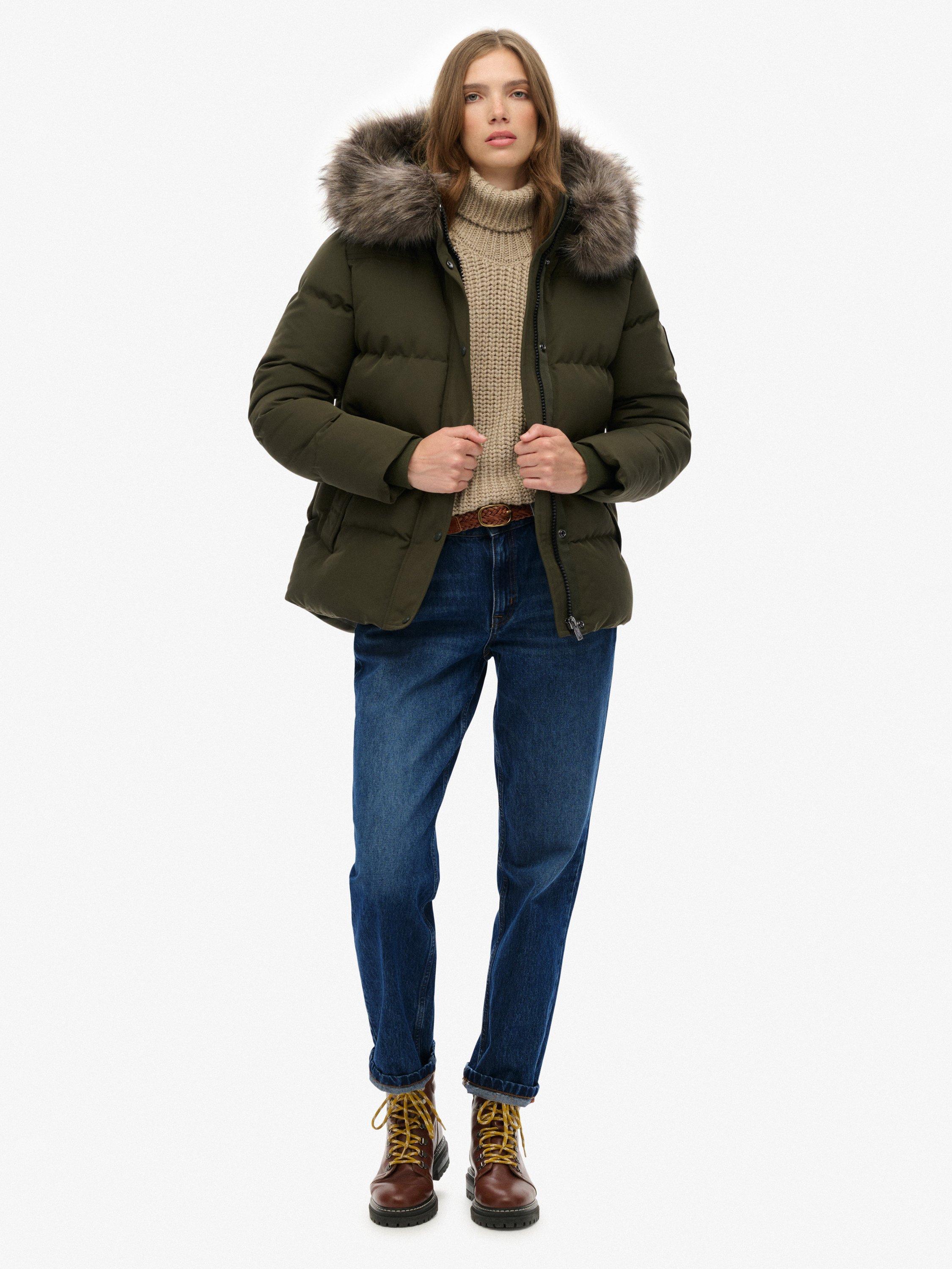 Product image 3 of 6, which shows Superdry Everest Five Baffle Puffer Jacket, Army Khaki Green, 8