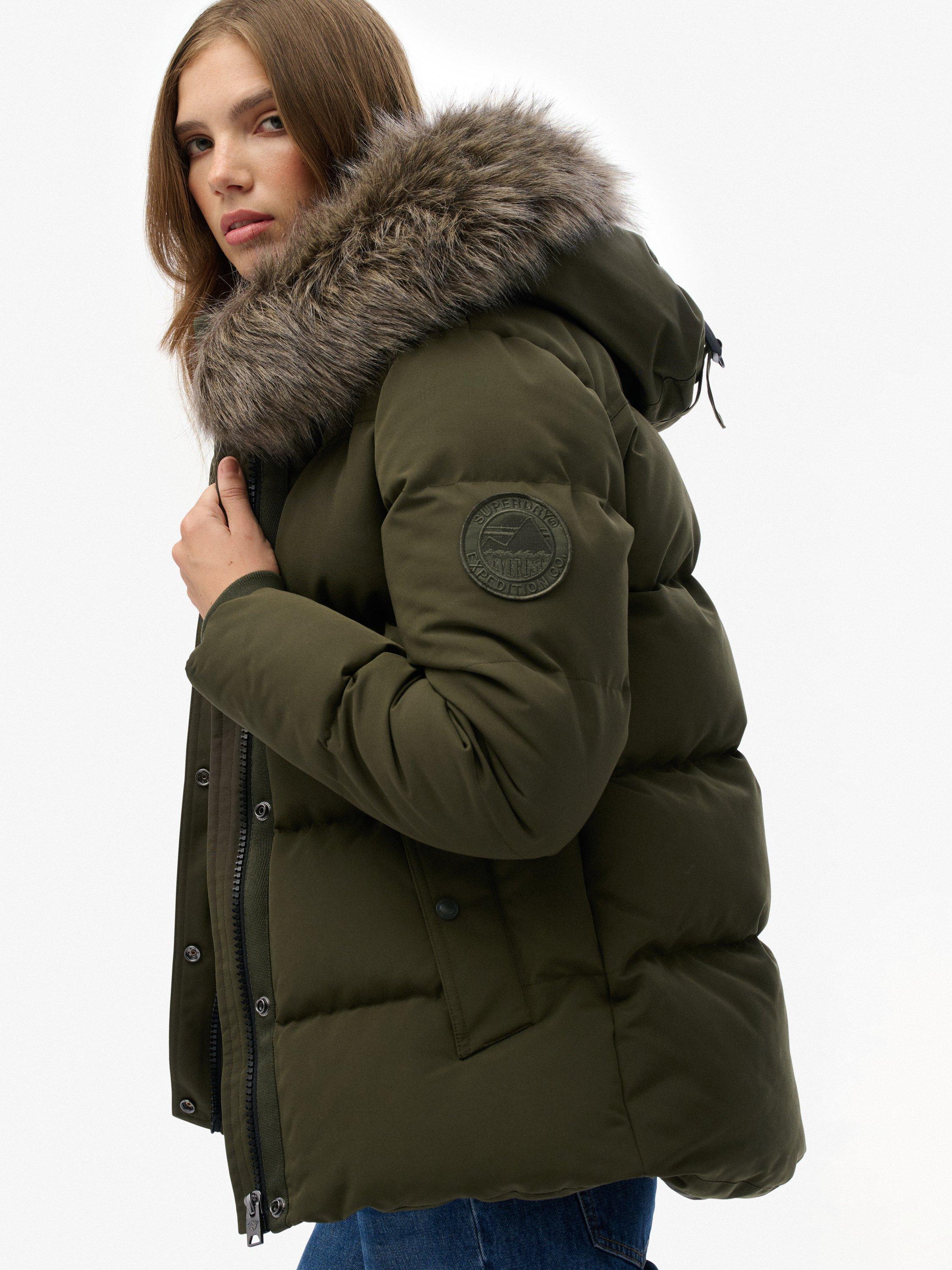 Product image 4 of 6, which shows Superdry Everest Five Baffle Puffer Jacket, Army Khaki Green, 8