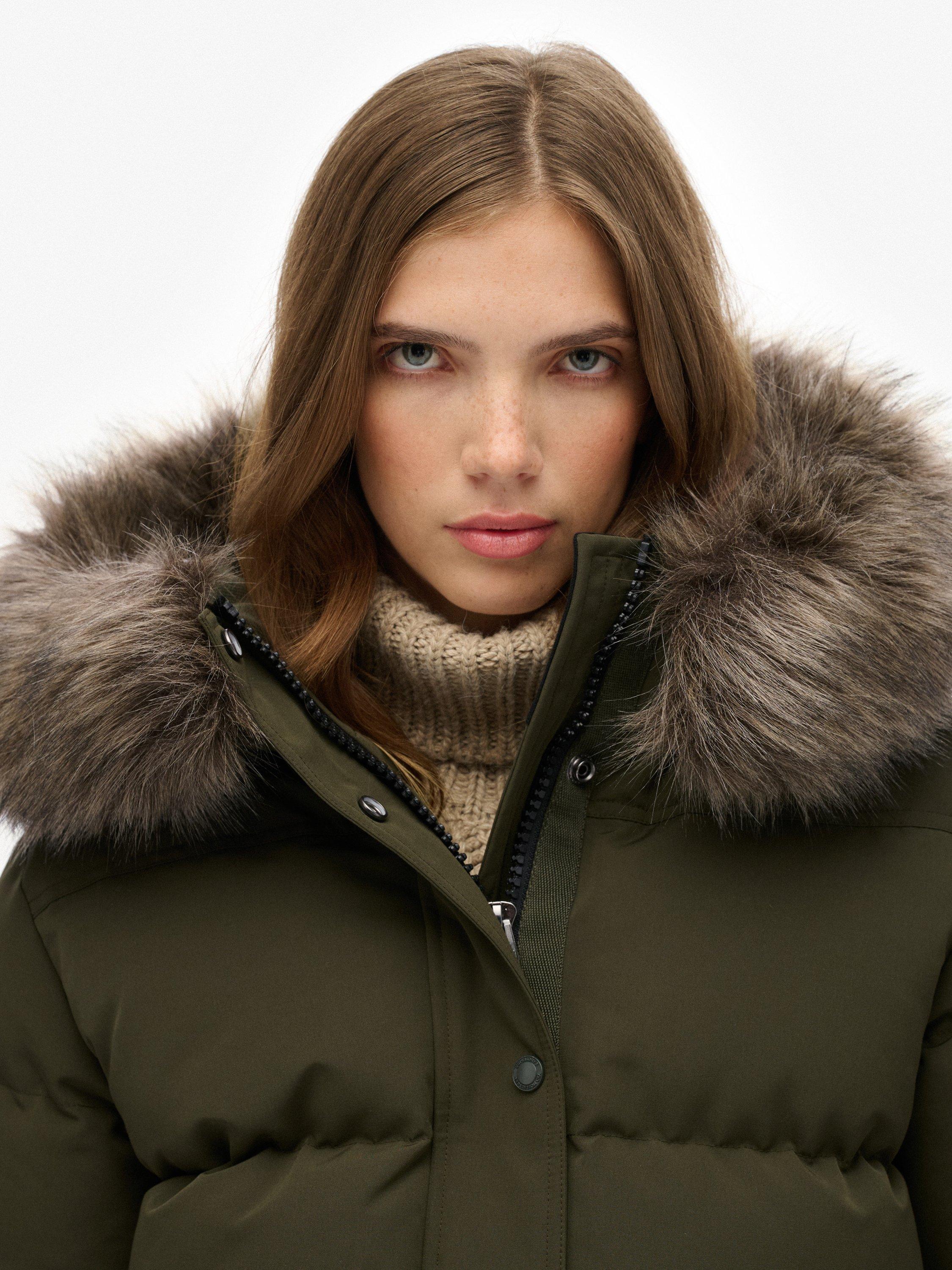 Product image 5 of 6, which shows Superdry Everest Five Baffle Puffer Jacket, Army Khaki Green, 8