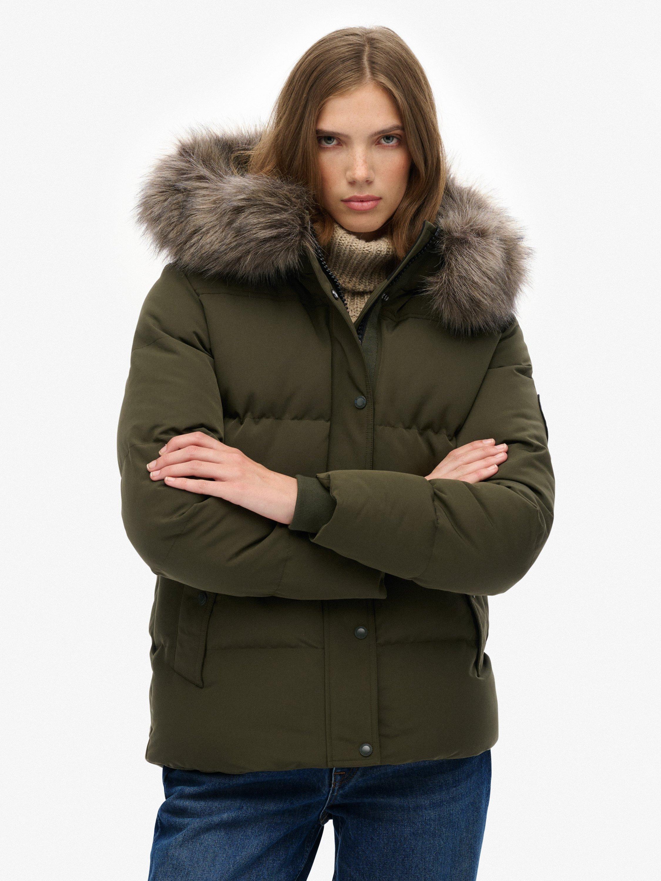 Product image 6 of 6, which shows Superdry Everest Five Baffle Puffer Jacket, Army Khaki Green, 8