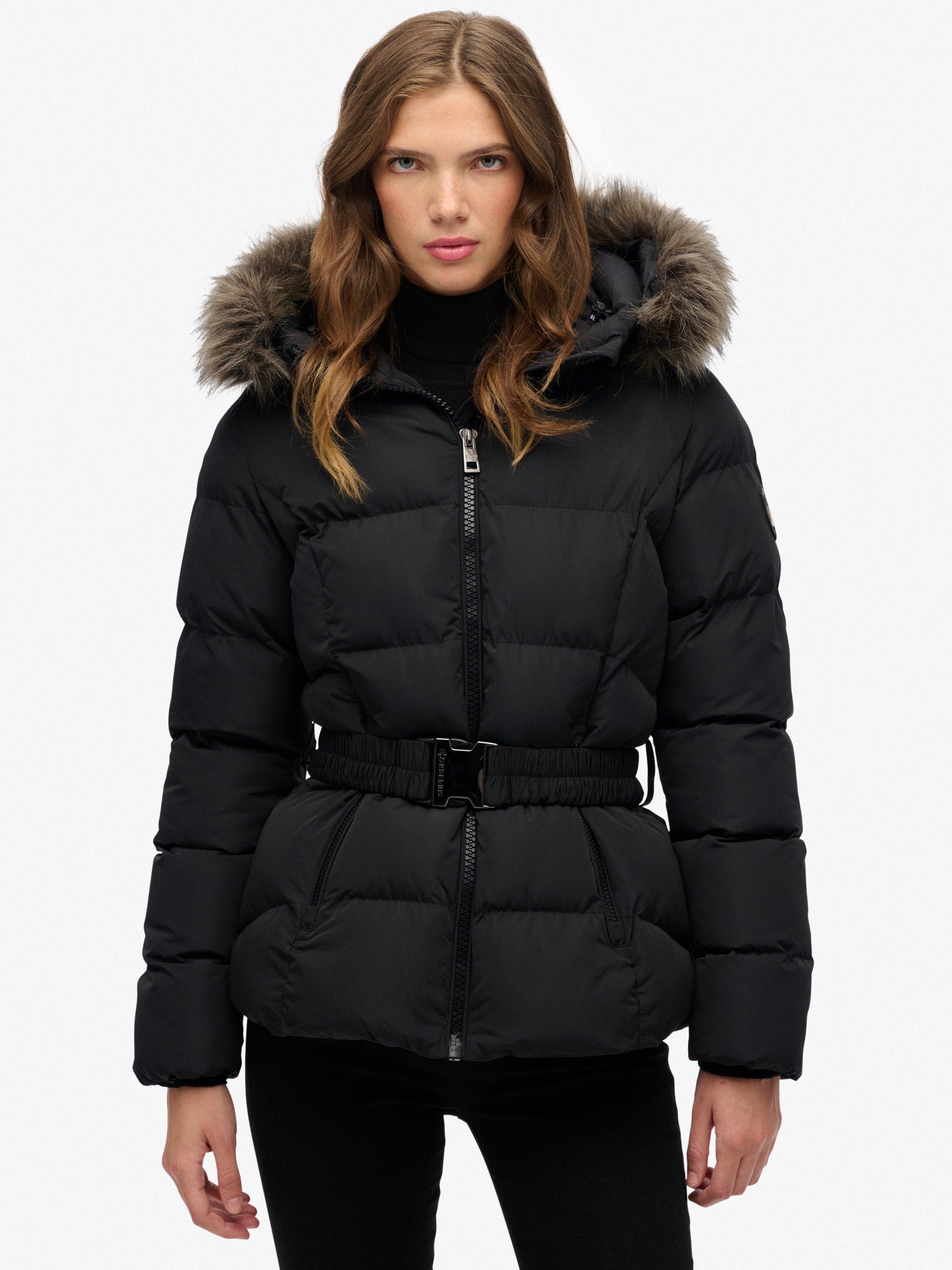 Product image 1 of 6, which shows Superdry Fuji Belted Puffer Jacket, Black, 8