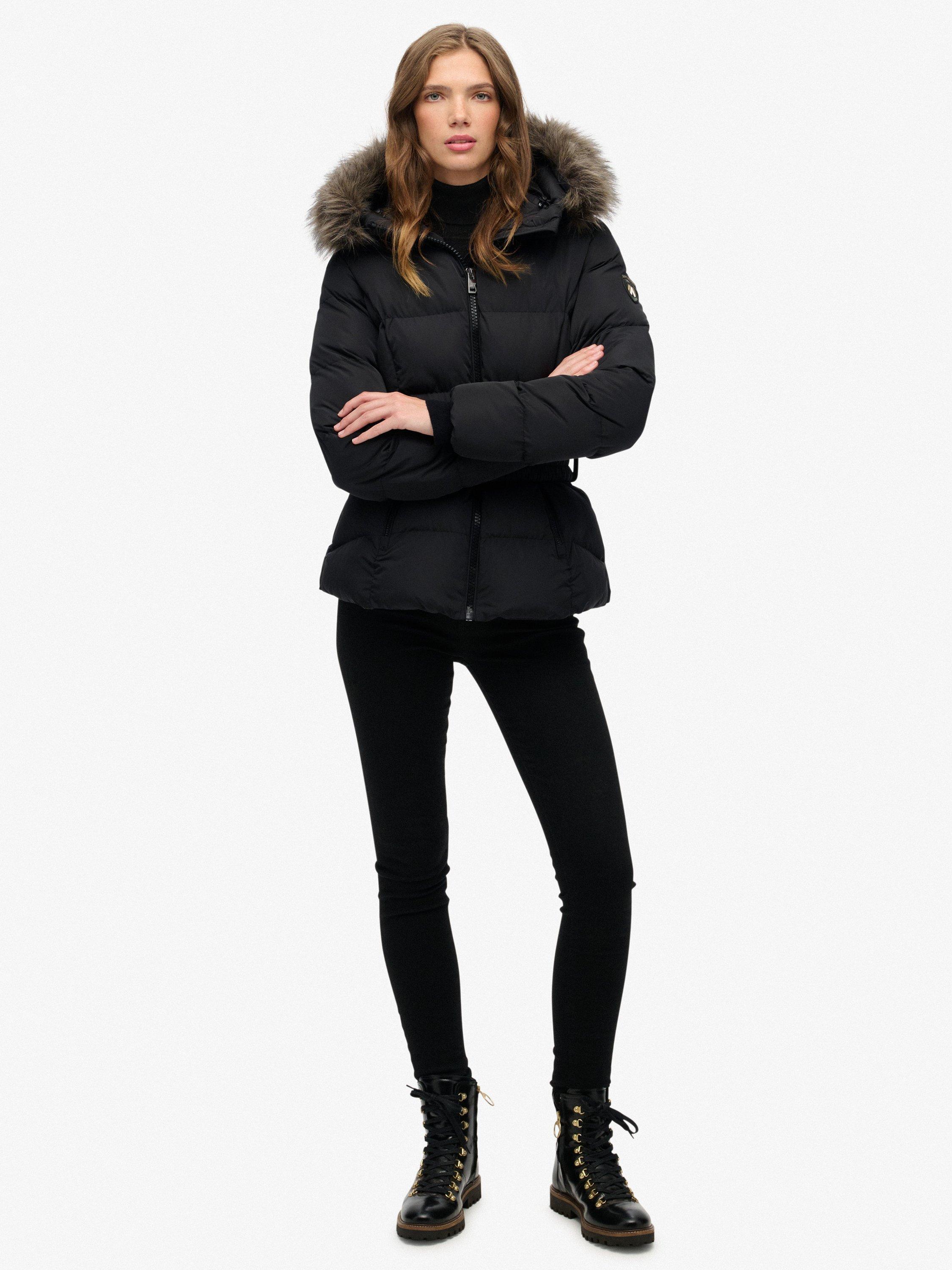 Product image 3 of 6, which shows Superdry Fuji Belted Puffer Jacket, Black, 8