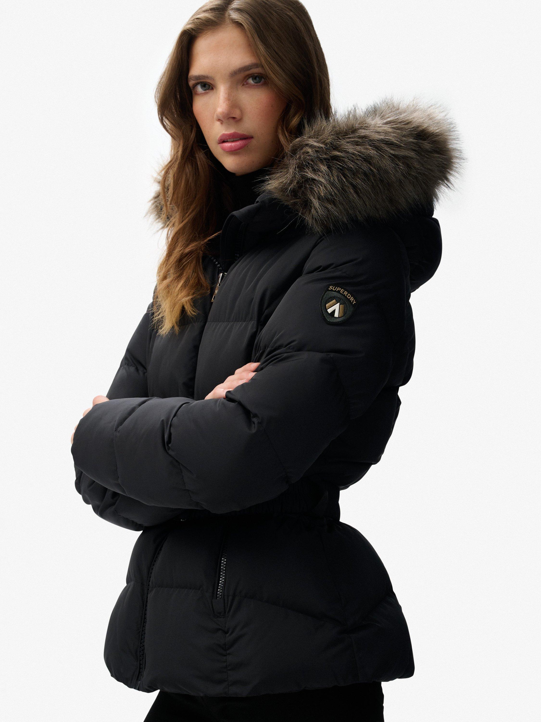 Product image 4 of 6, which shows Superdry Fuji Belted Puffer Jacket, Black, 8