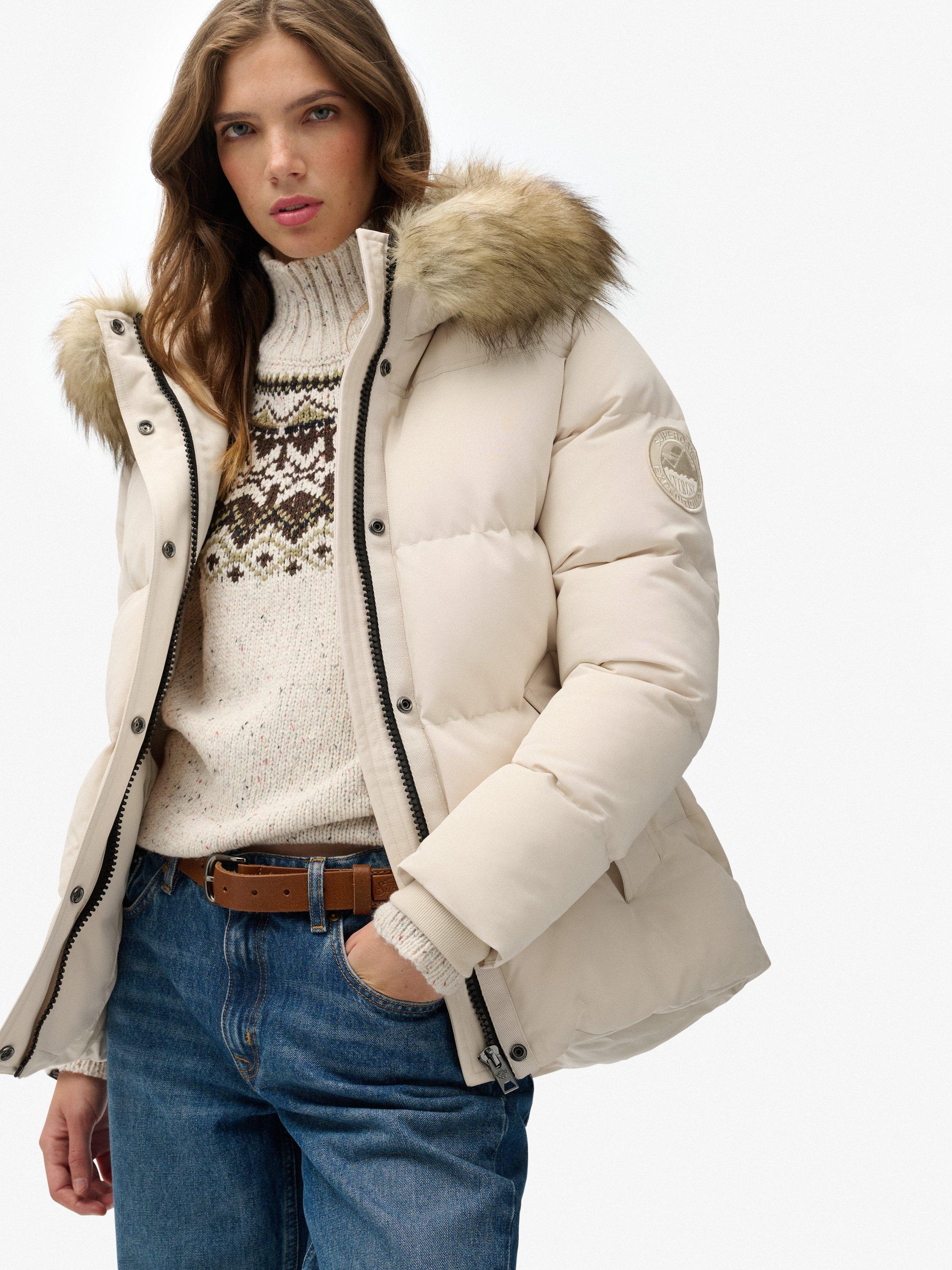 Product image 6 of 7, which shows Superdry Everest Five Baffle Puffer Jacket, Pink Tint, 8