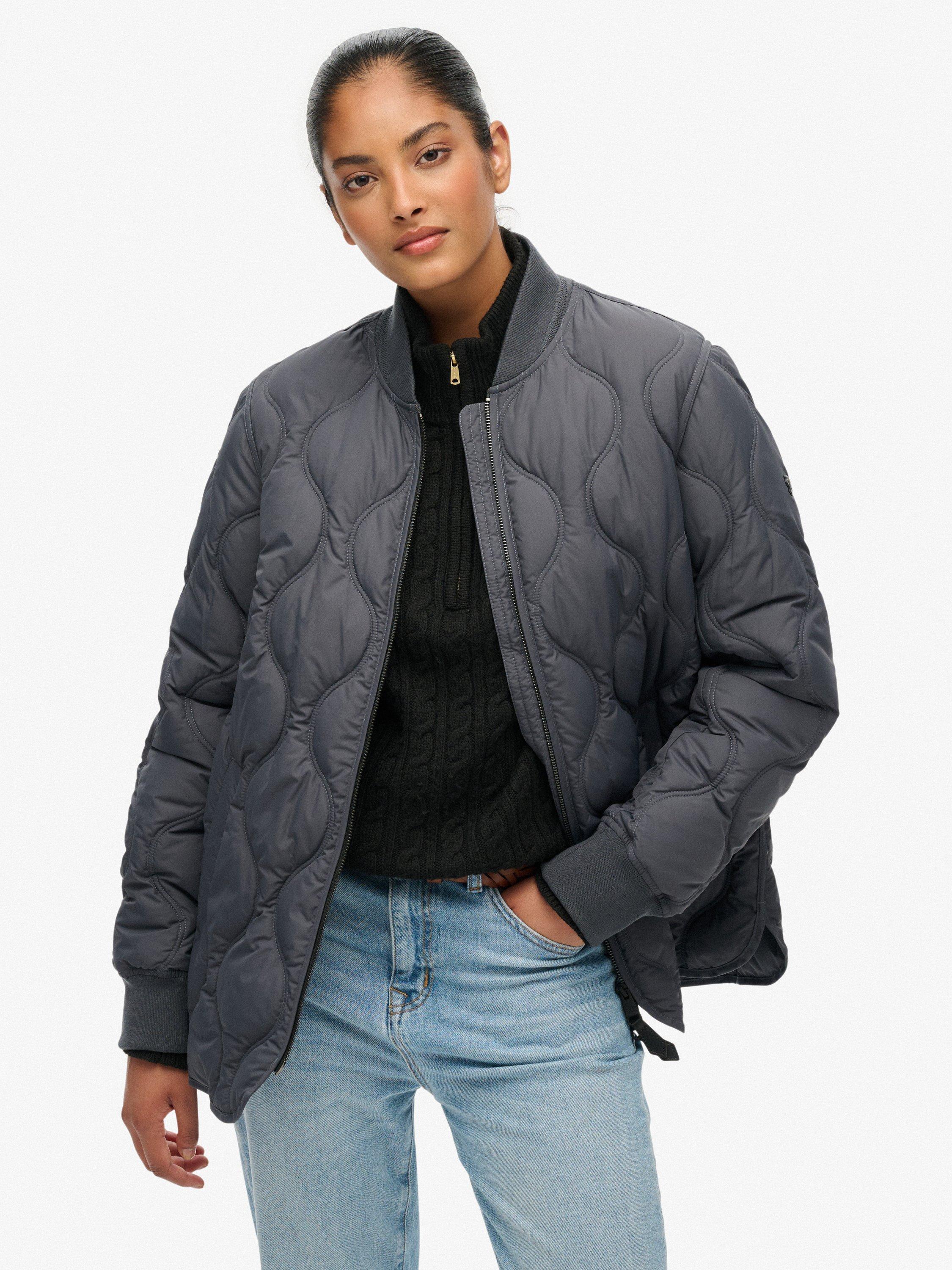 Product image 1 of 6, which shows Superdry Short Quilted Liner Jacket, Ebony, 10