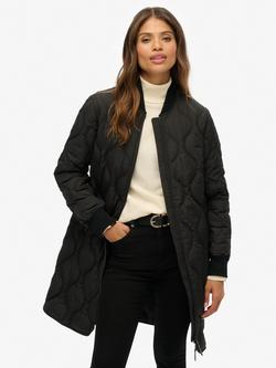 Superdry Longline Quilted Liner Jacket, Black