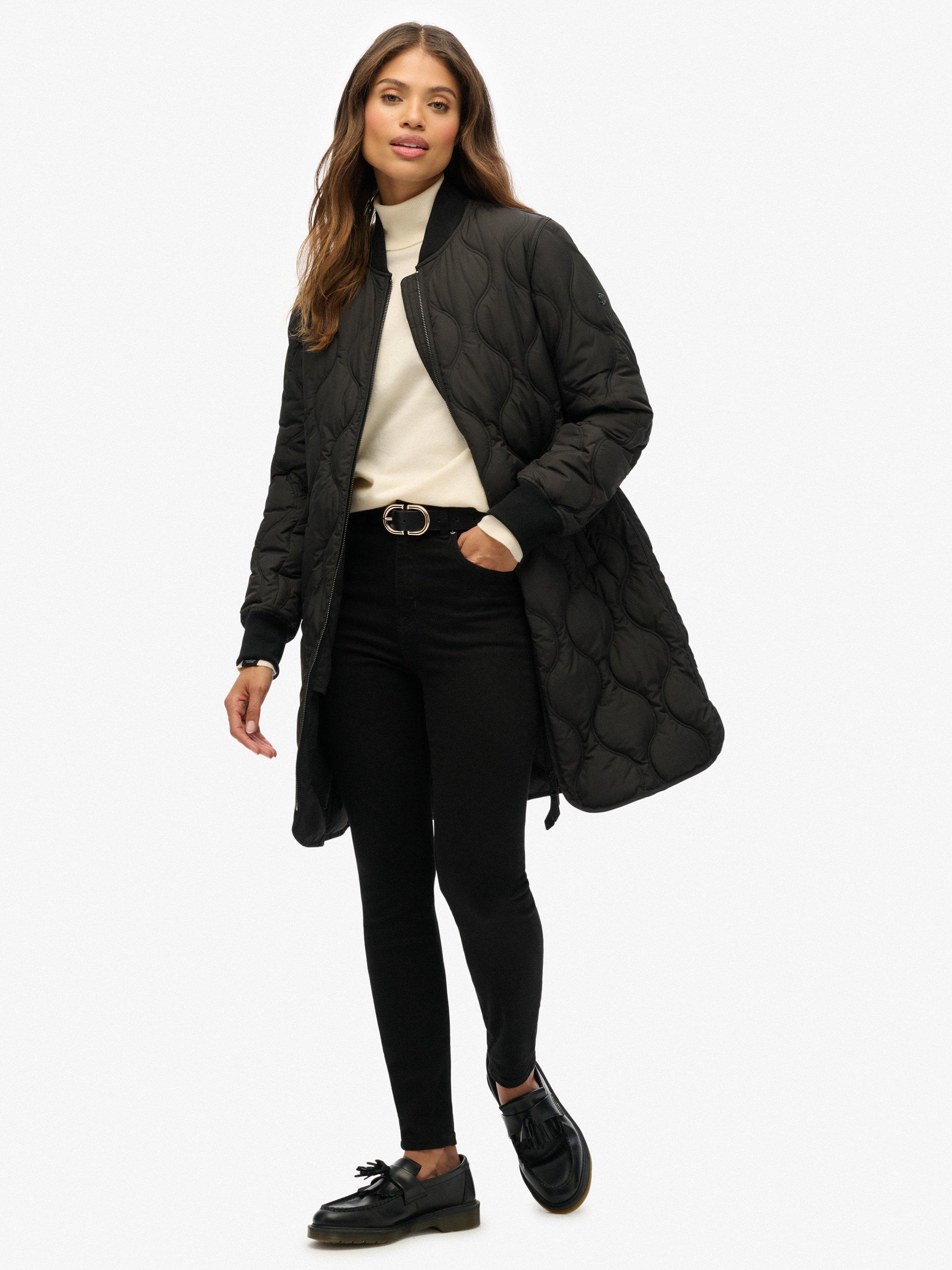 Product image 3 of 7, which shows Superdry Longline Quilted Liner Jacket, Black, 14