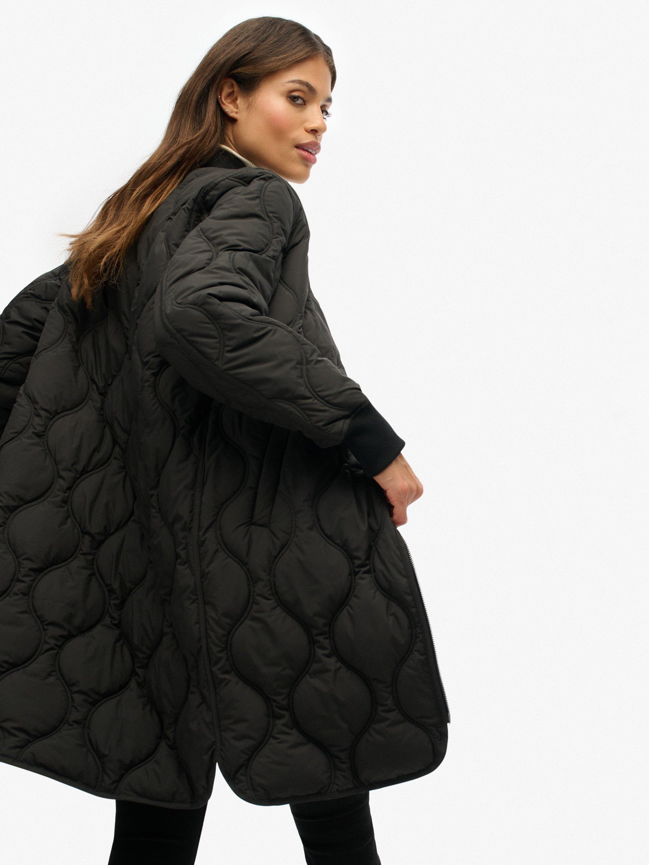 Product image 4 of 7, which shows Superdry Longline Quilted Liner Jacket, Black, 14