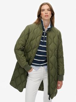 Superdry Longline Quilted Liner Jacket, Beetle Green, Beetle Green