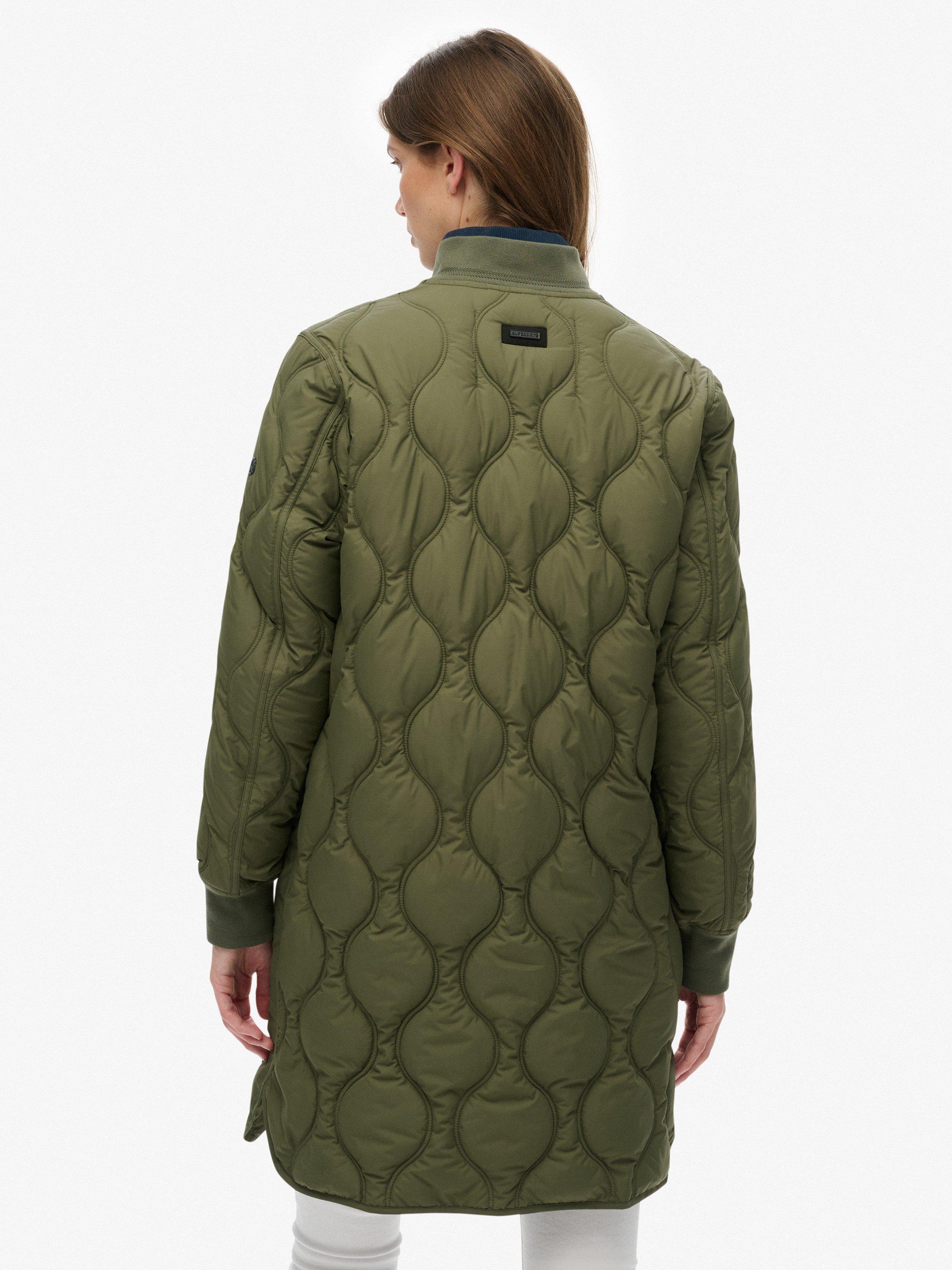 Product image 2 of 7, which shows Superdry Longline Quilted Liner Jacket, Beetle Green, 10