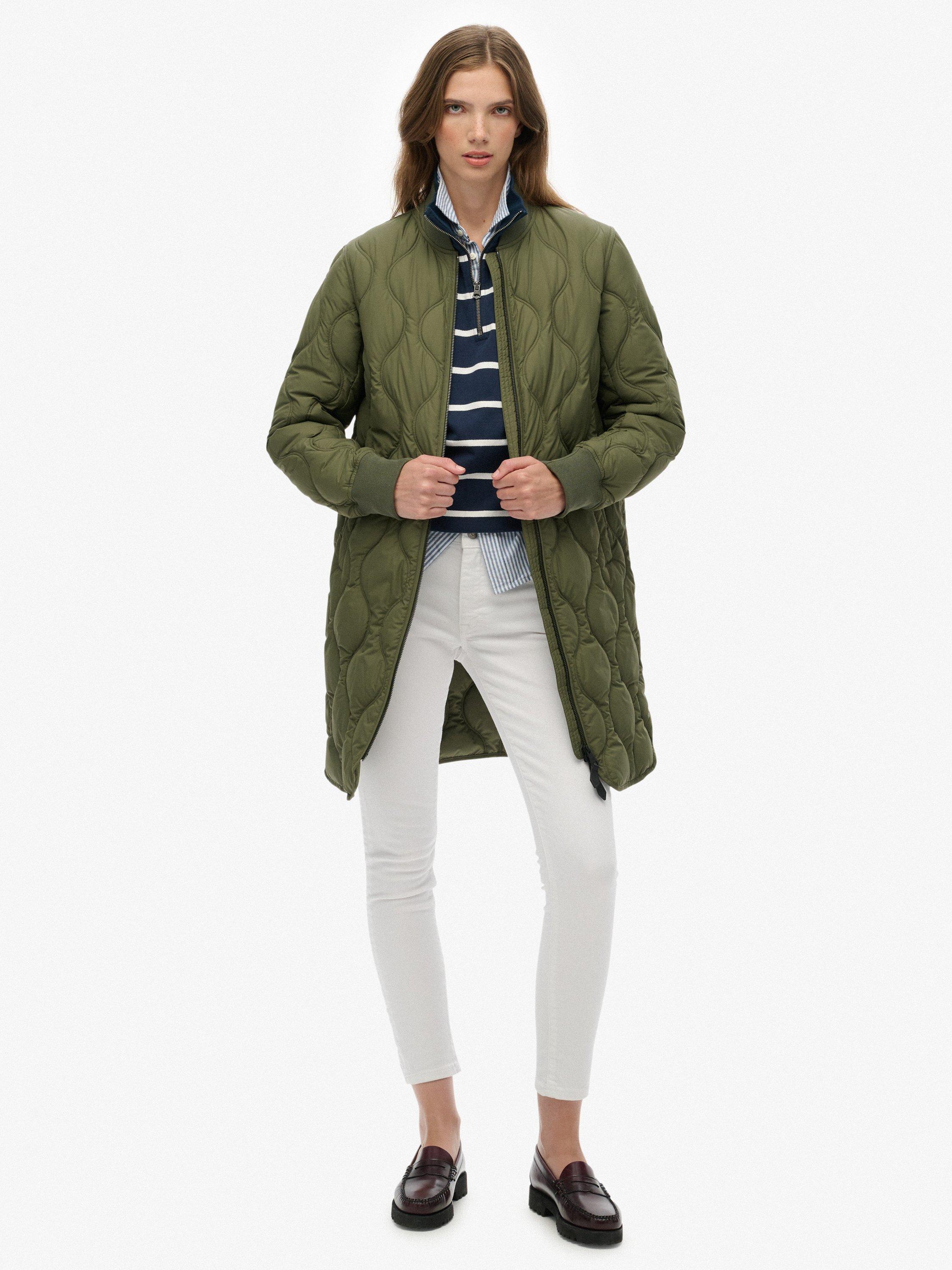 Product image 3 of 7, which shows Superdry Longline Quilted Liner Jacket, Beetle Green, 10