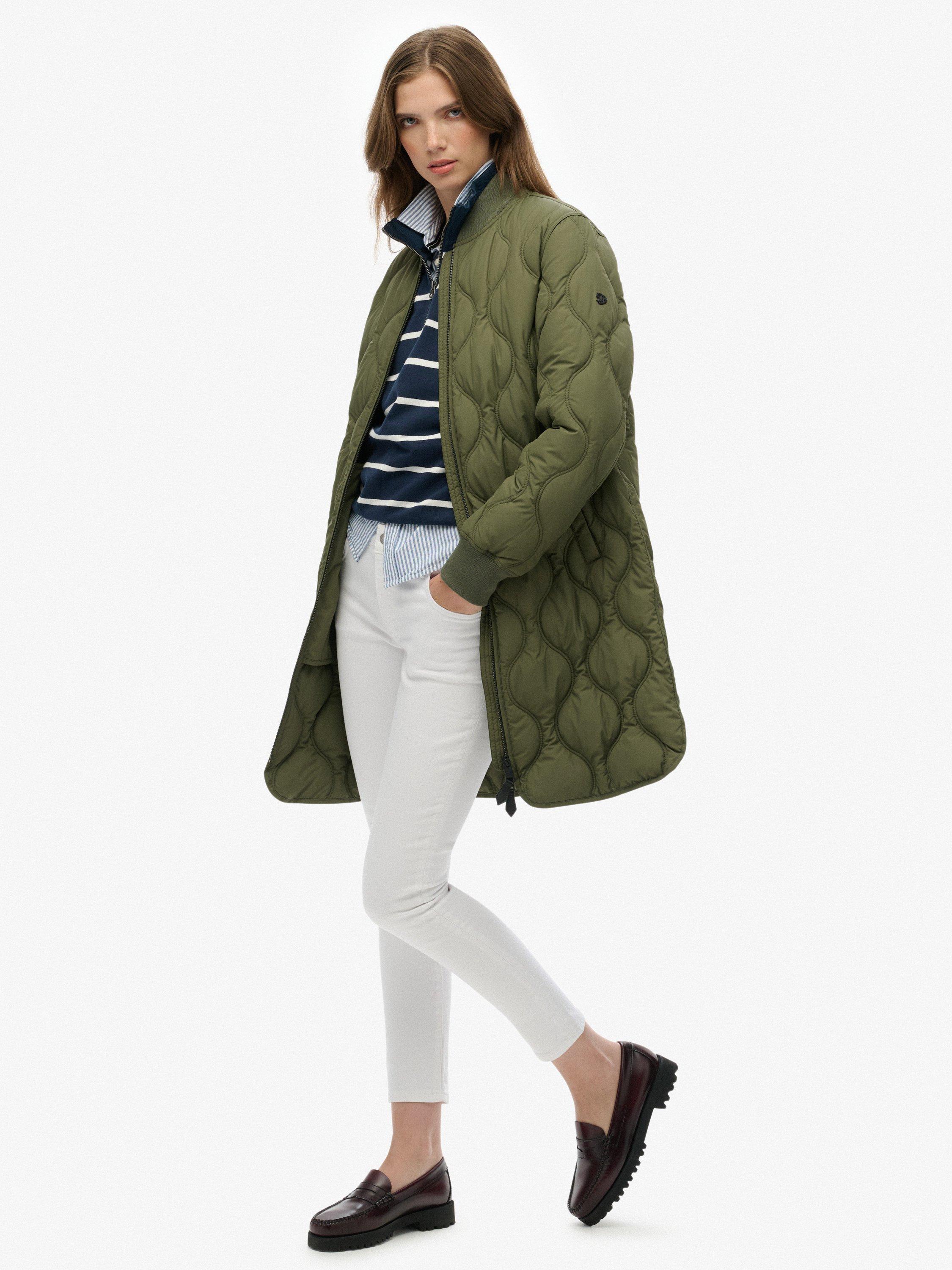 Product image 7 of 7, which shows Superdry Longline Quilted Liner Jacket, Beetle Green, 10