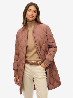 Superdry Longline Quilted Liner Jacket, Nutmeg Spice Brown, Nutmeg Spice Brown