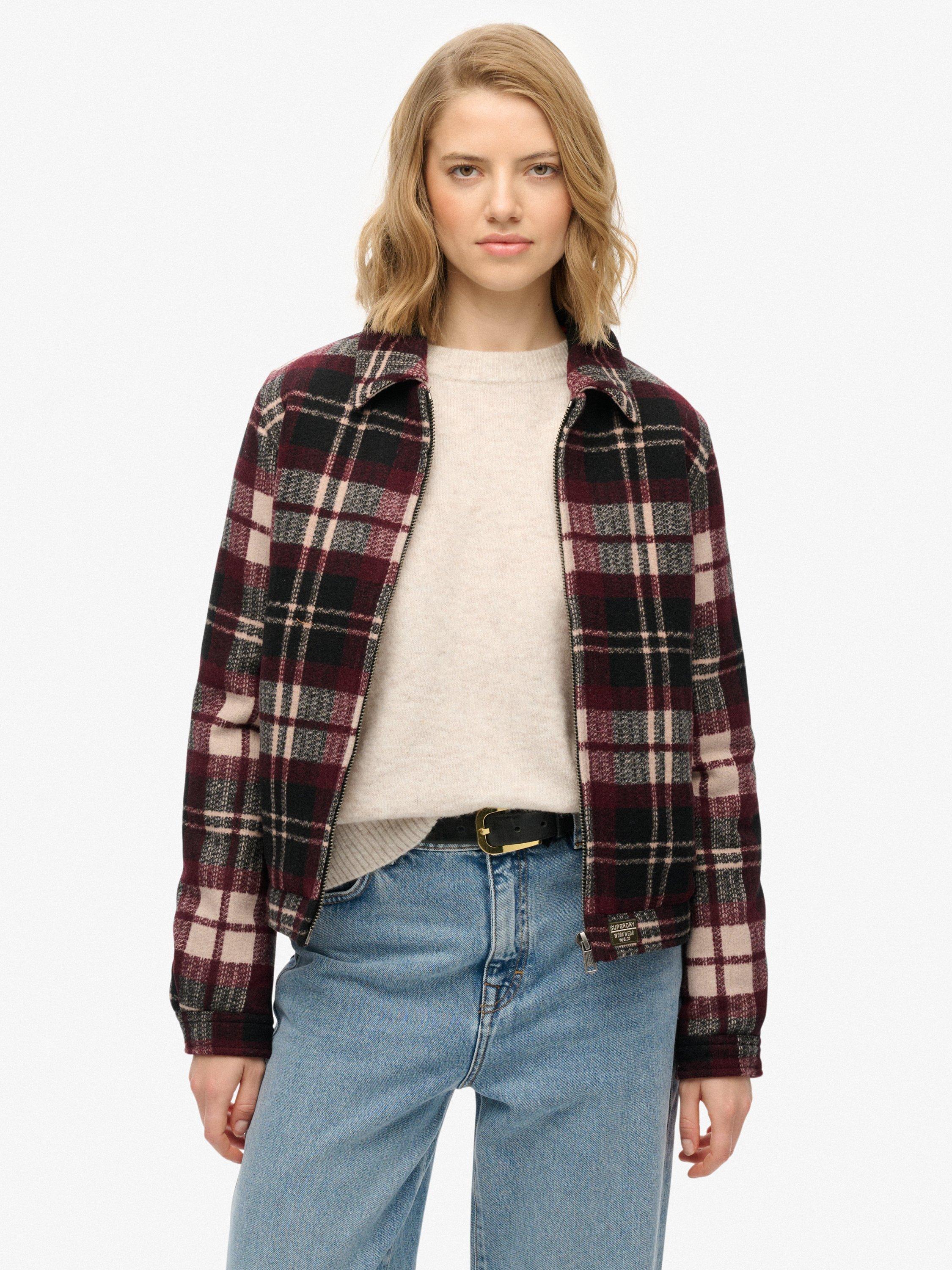 Product image 1 of 7, which shows Superdry Check Ranch Quilted Jacket, Desert/Off White, 8