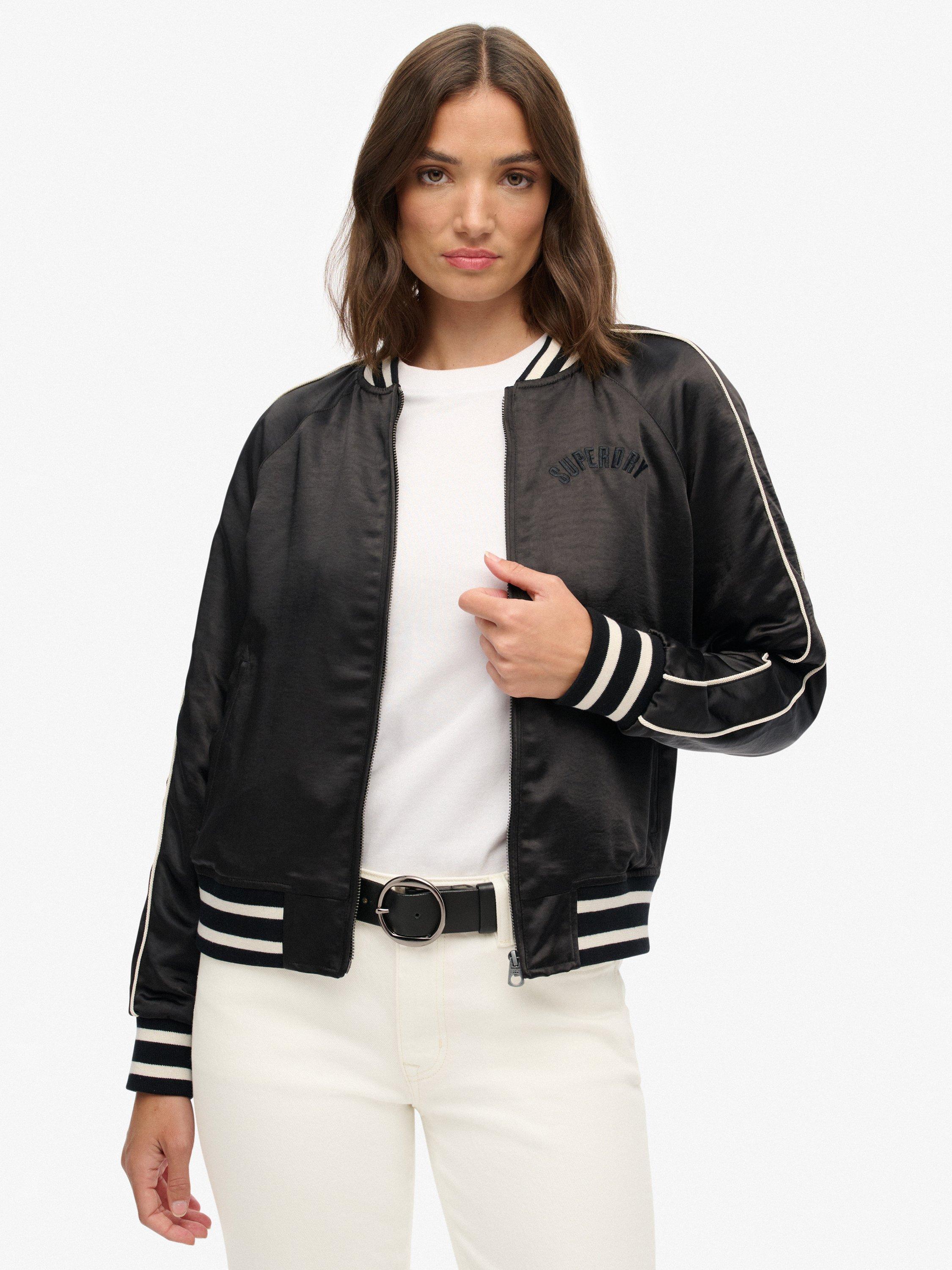 Product image 1 of 7, which shows Superdry Suikajan Embroidered Bomber Jacket, Black, 16