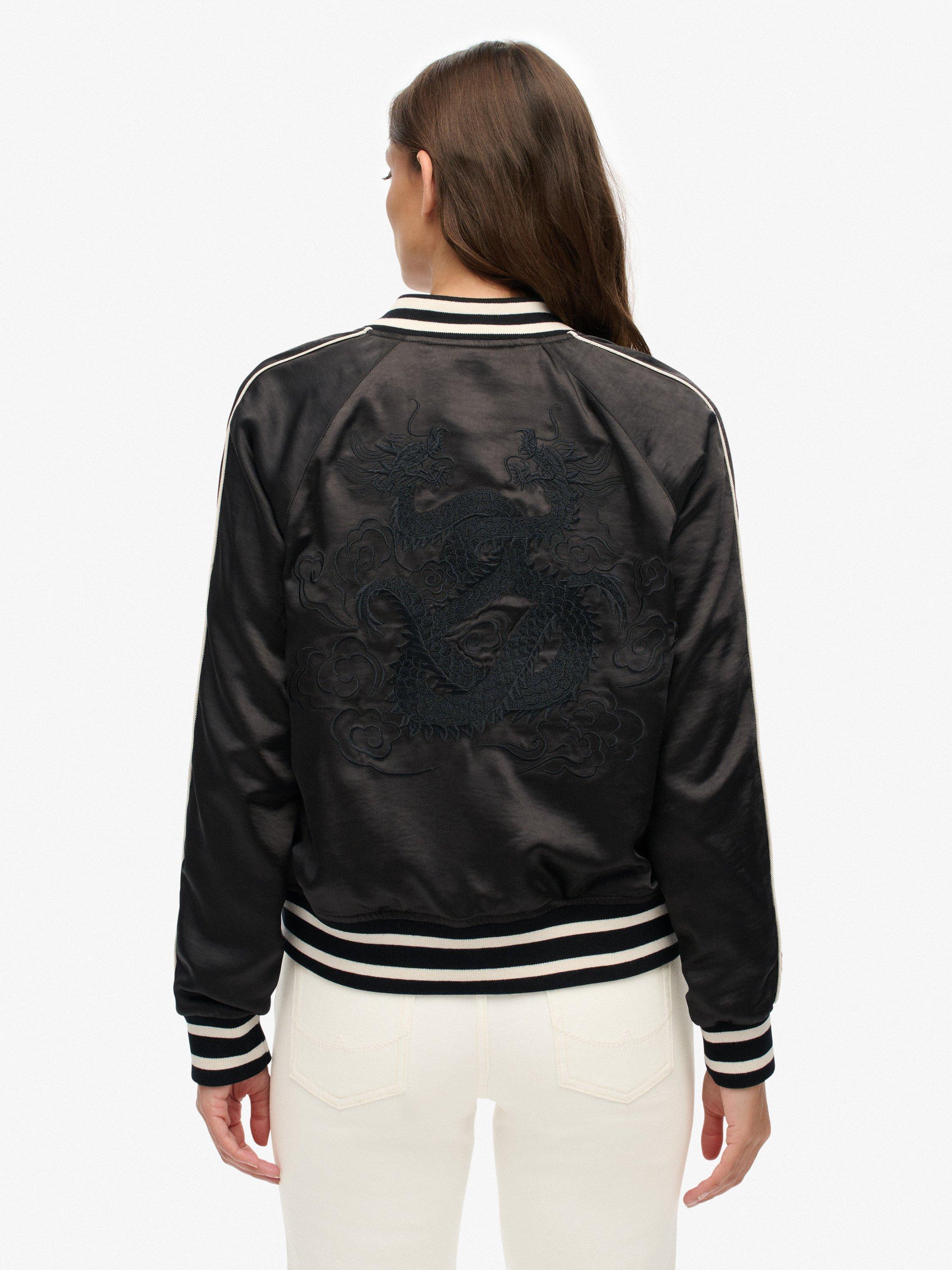 Product image 2 of 7, which shows Superdry Suikajan Embroidered Bomber Jacket, Black, 16