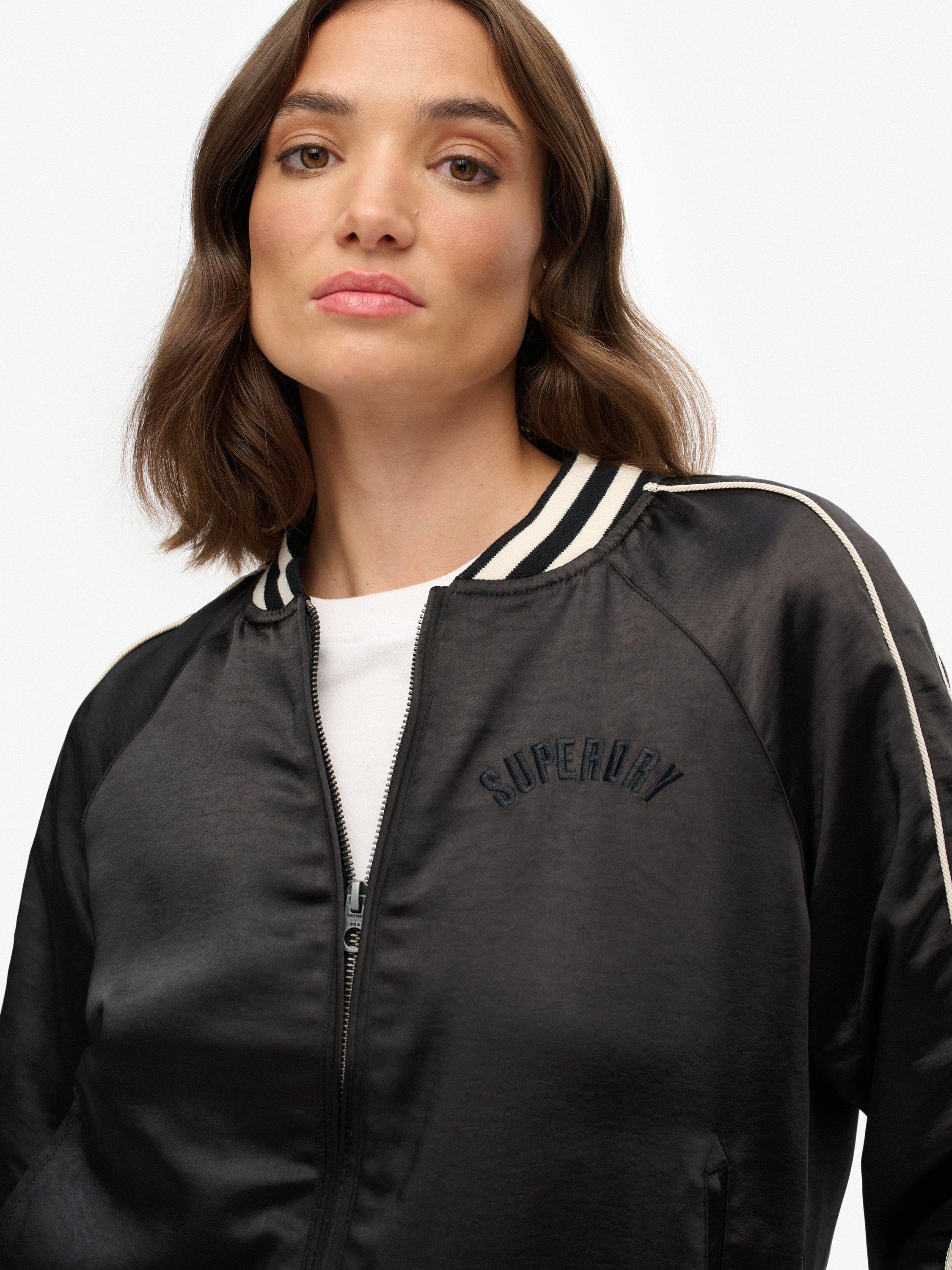 Product image 4 of 7, which shows Superdry Suikajan Embroidered Bomber Jacket, Black, 16