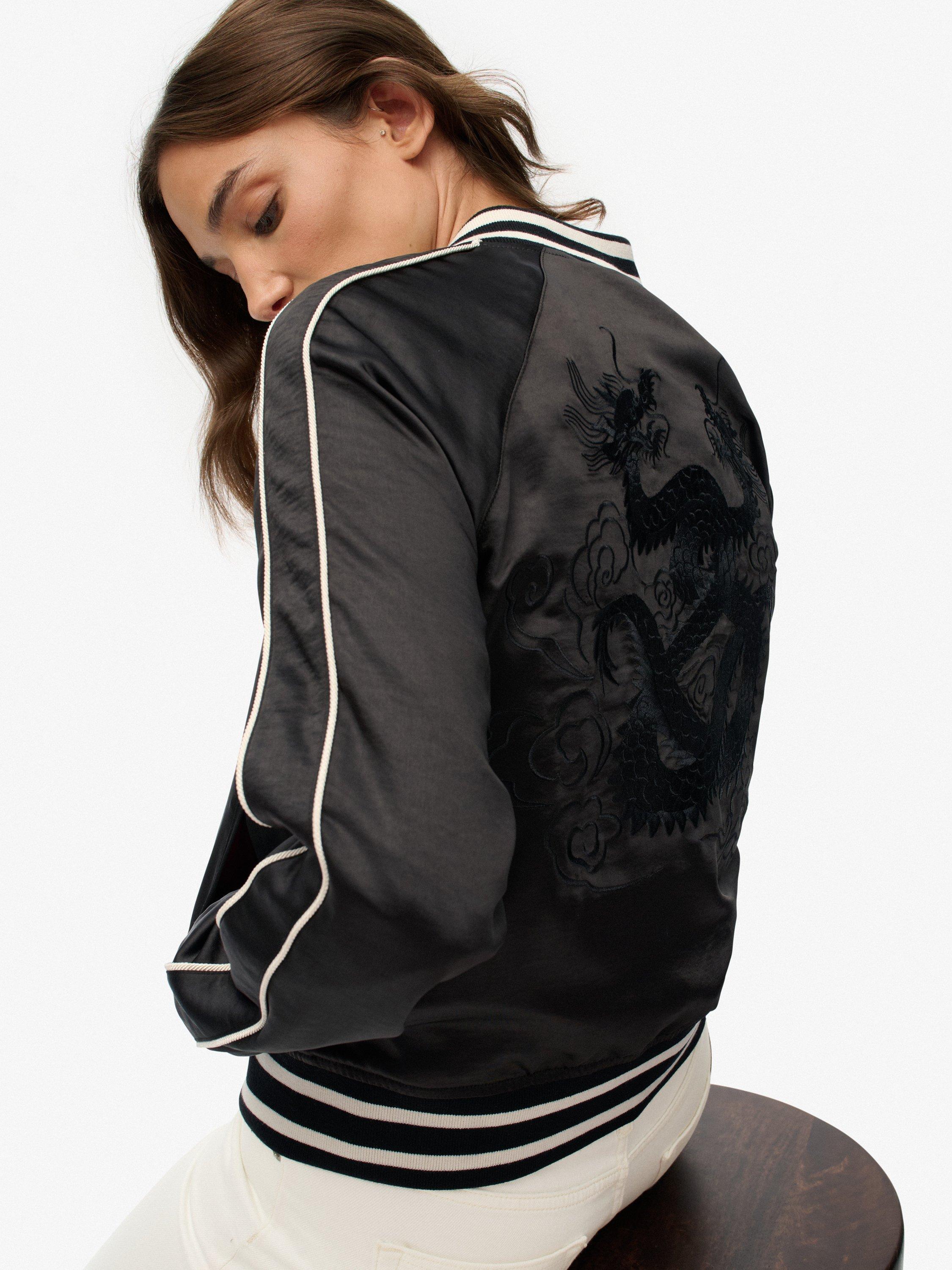 Product image 7 of 7, which shows Superdry Suikajan Embroidered Bomber Jacket, Black, 16