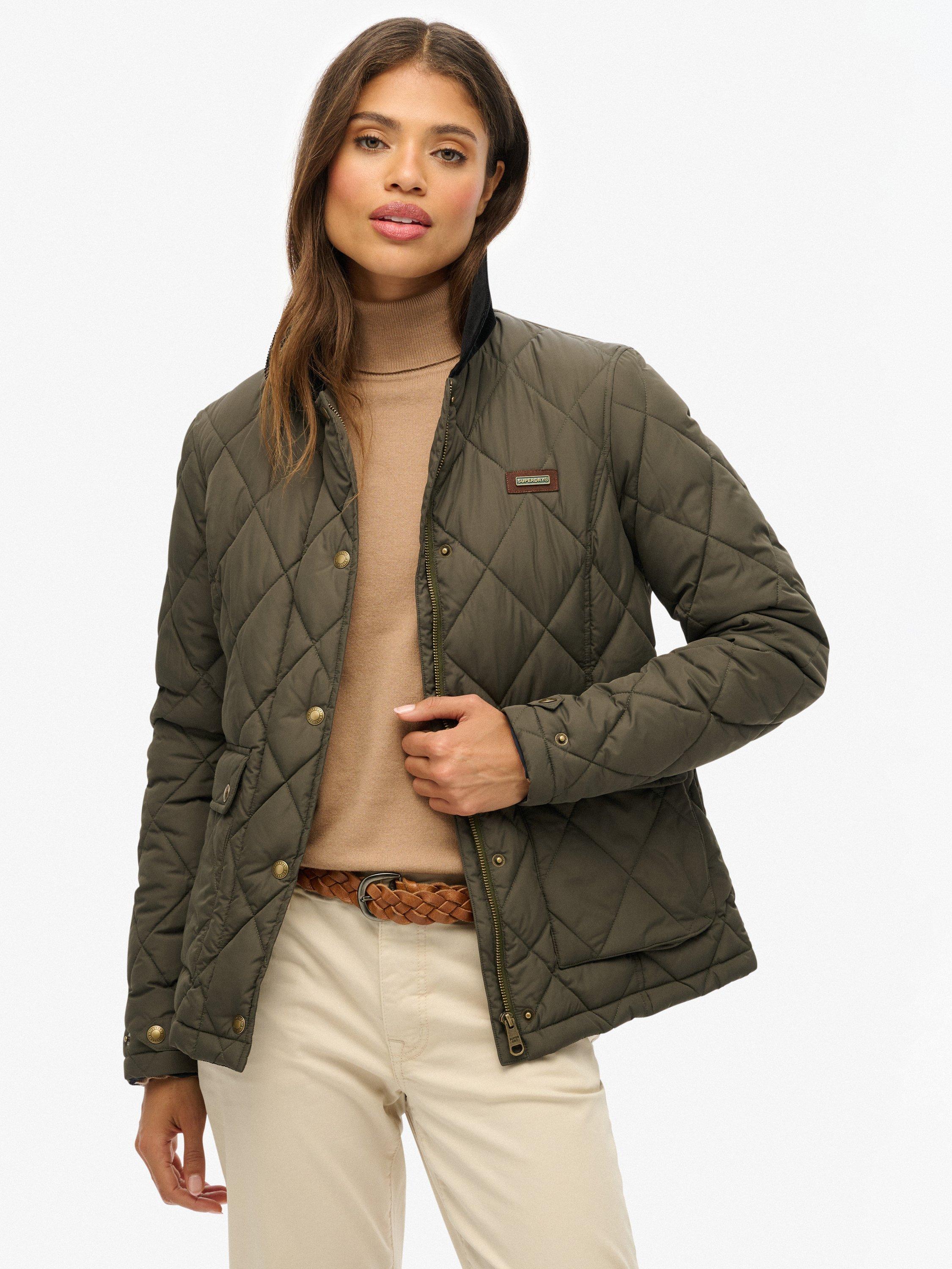 Product image 1 of 7, which shows Superdry Corduroy Trimmed Liner Jacket, Army Khaki, 12