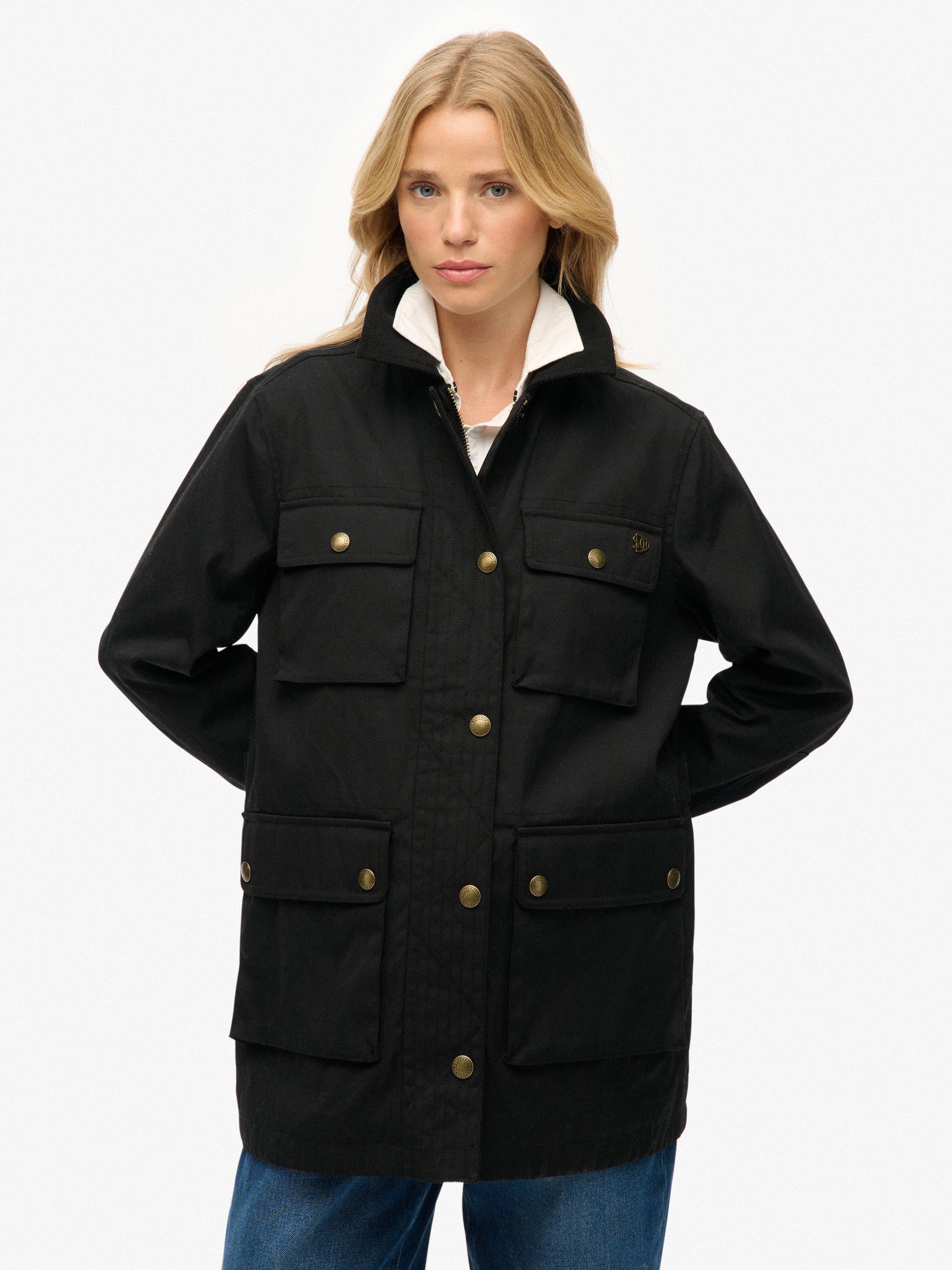 Product image 1 of 6, which shows Superdry Slim Fit Waxed Jacket, Black, 16