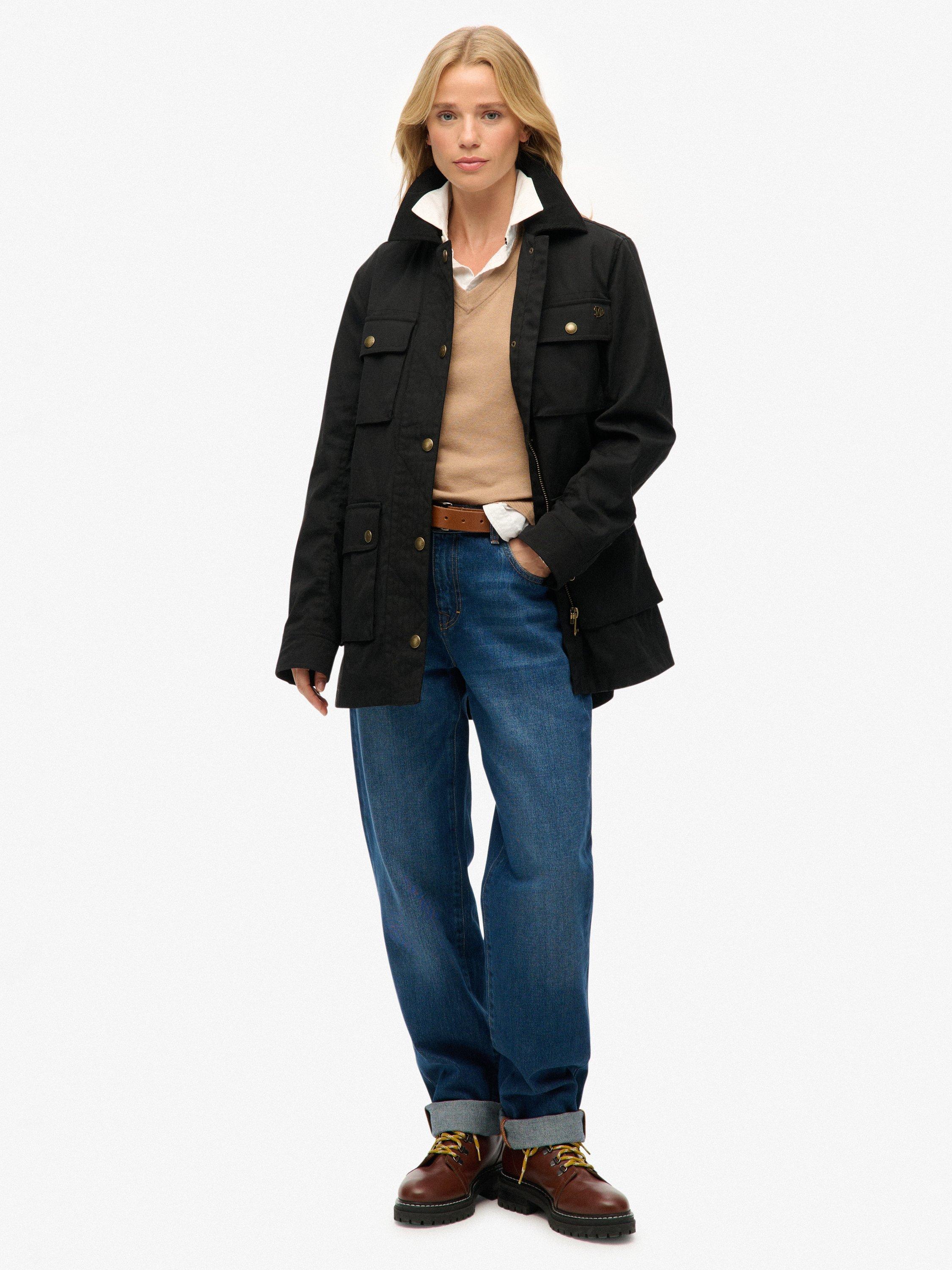 Product image 3 of 6, which shows Superdry Slim Fit Waxed Jacket, Black, 16