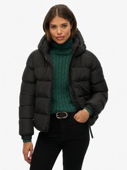 Superdry Hooded Sports Puffer Jacket, Black