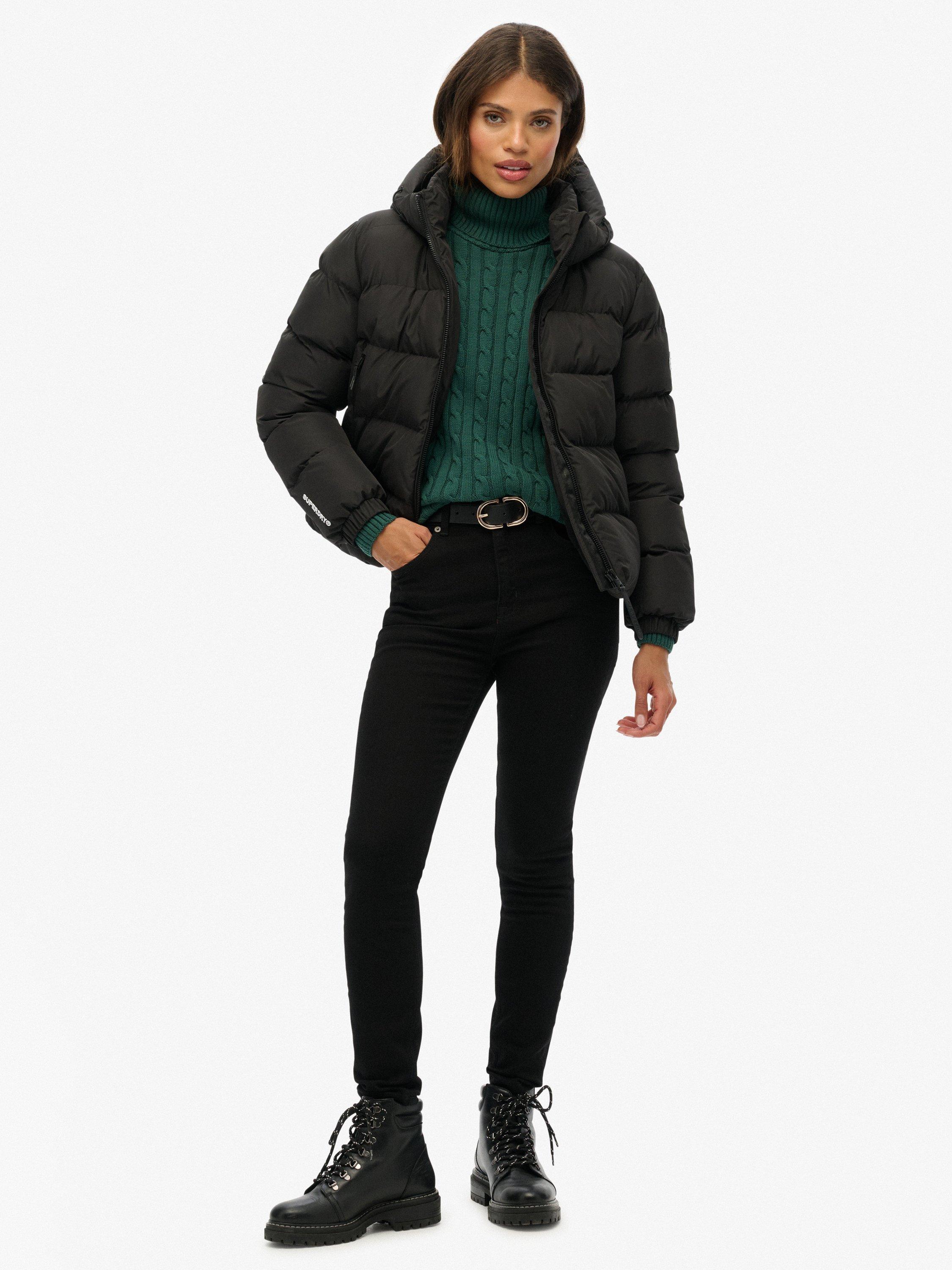 Product image 3 of 7, which shows Superdry Hooded Sports Puffer Jacket, Black, 12