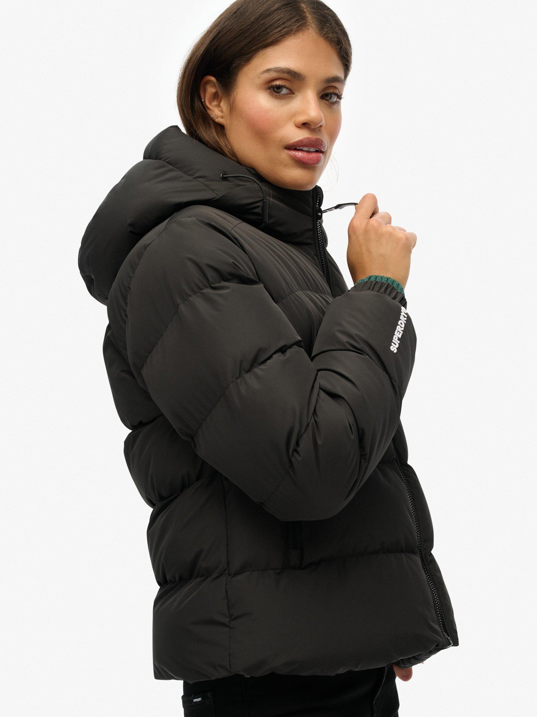 Product image 4 of 7, which shows Superdry Hooded Sports Puffer Jacket, Black, 12