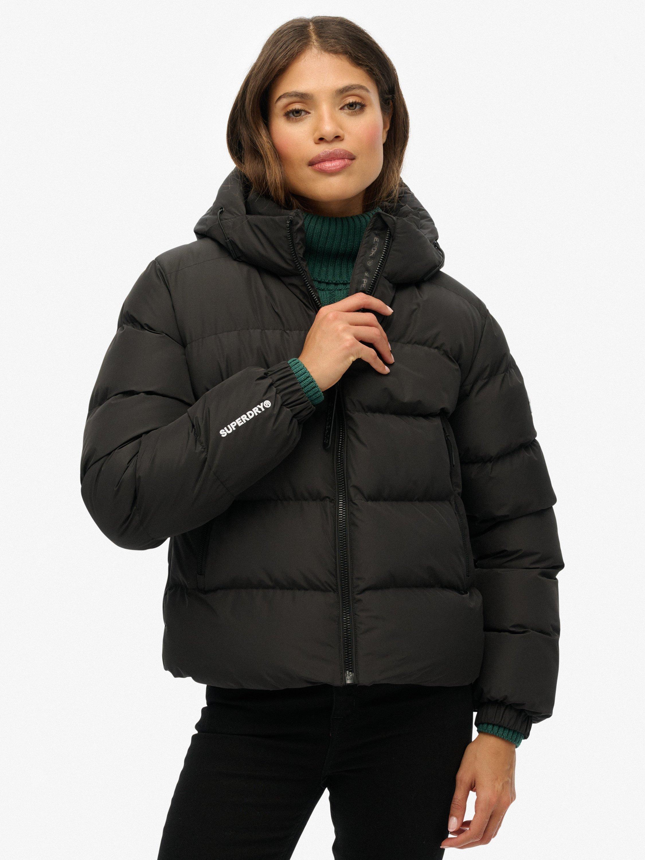 Product image 6 of 7, which shows Superdry Hooded Sports Puffer Jacket, Black, 12