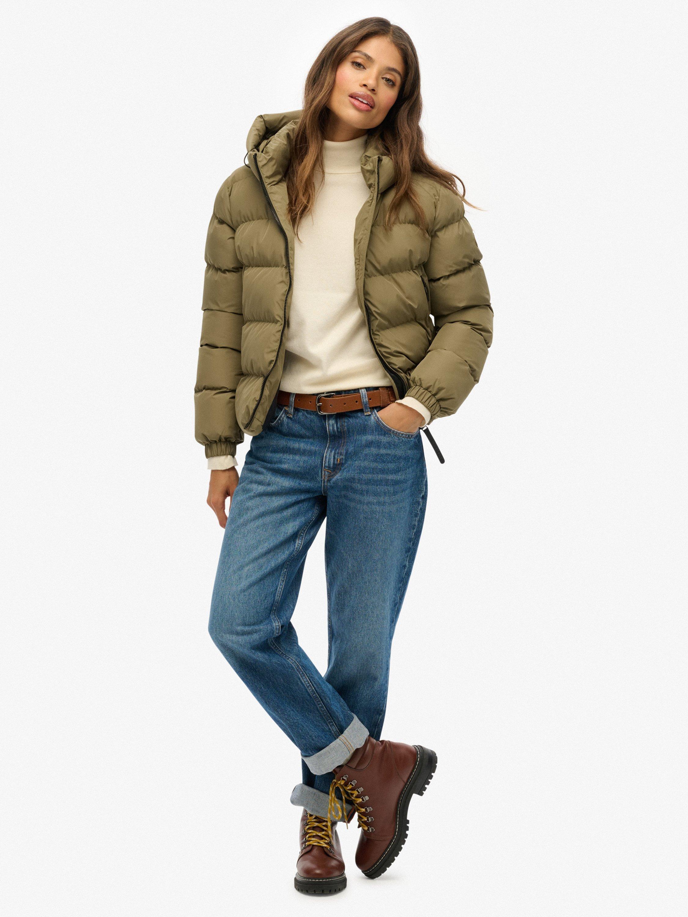 Product image 3 of 7, which shows Superdry Hooded Sports Puffer Jacket, Khaki, 10