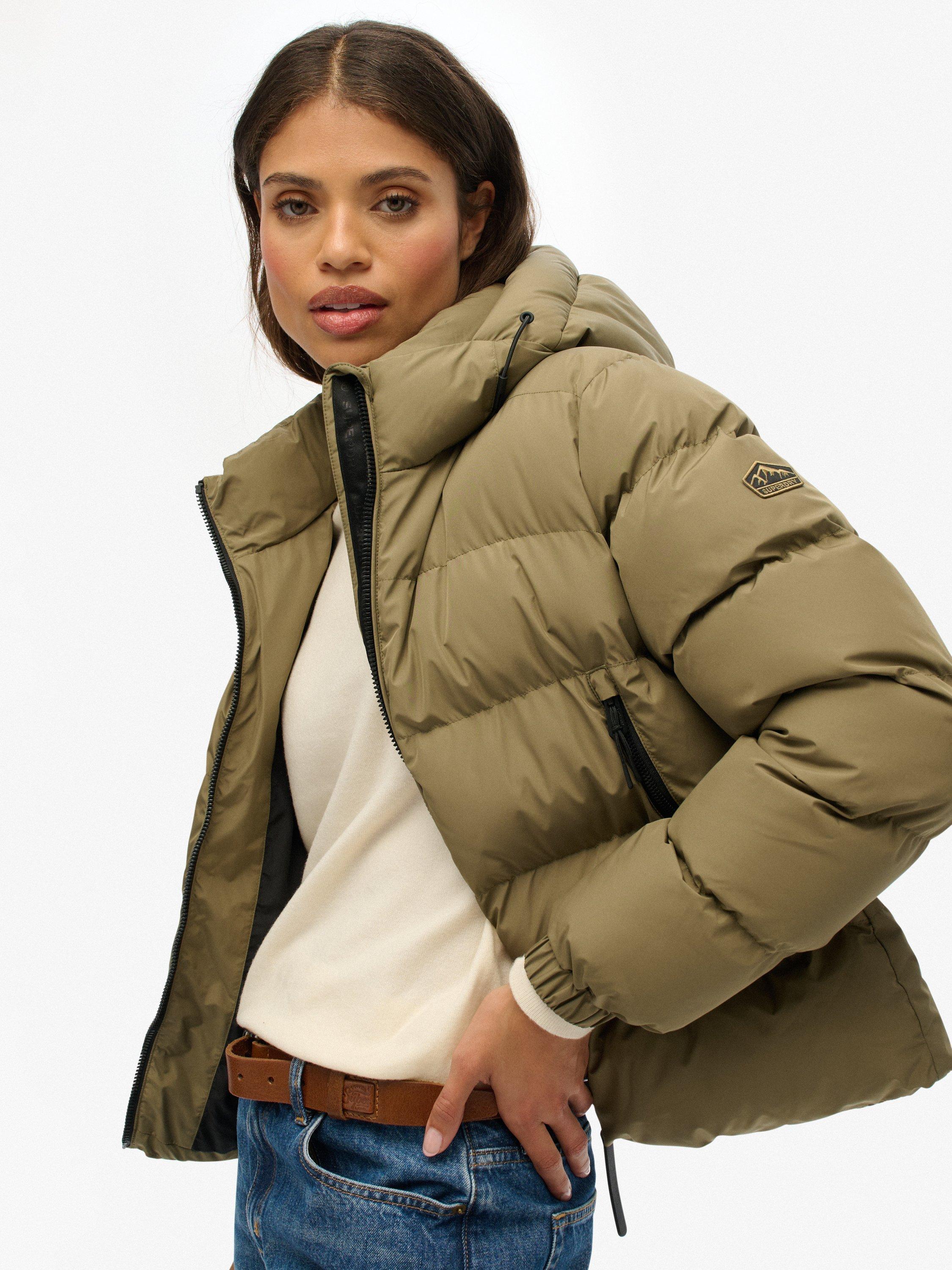 Product image 4 of 7, which shows Superdry Hooded Sports Puffer Jacket, Khaki, 10