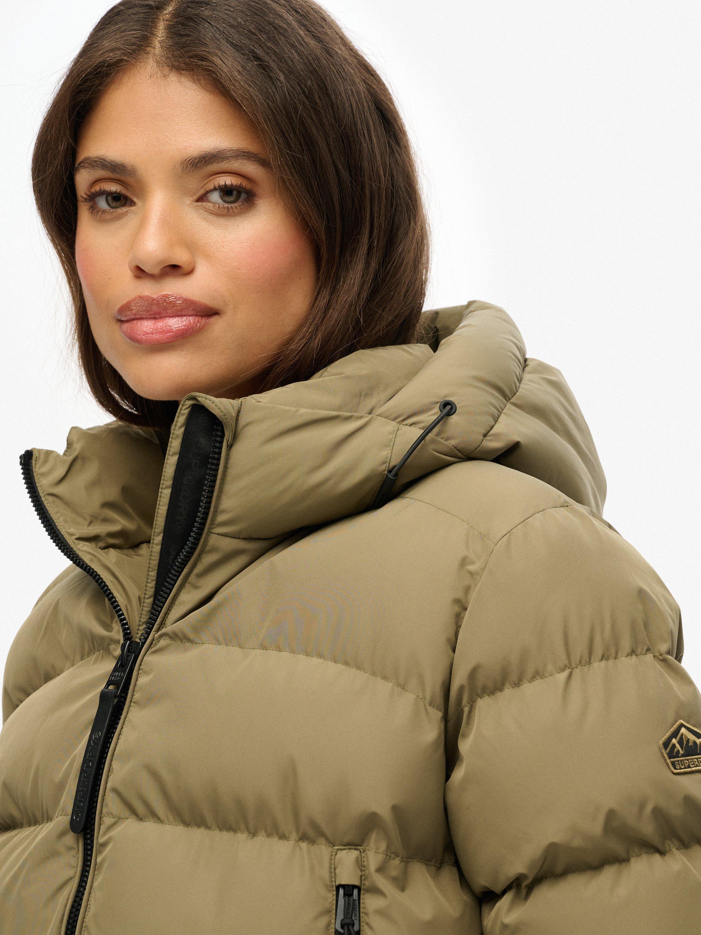 Product image 5 of 7, which shows Superdry Hooded Sports Puffer Jacket, Khaki, 10