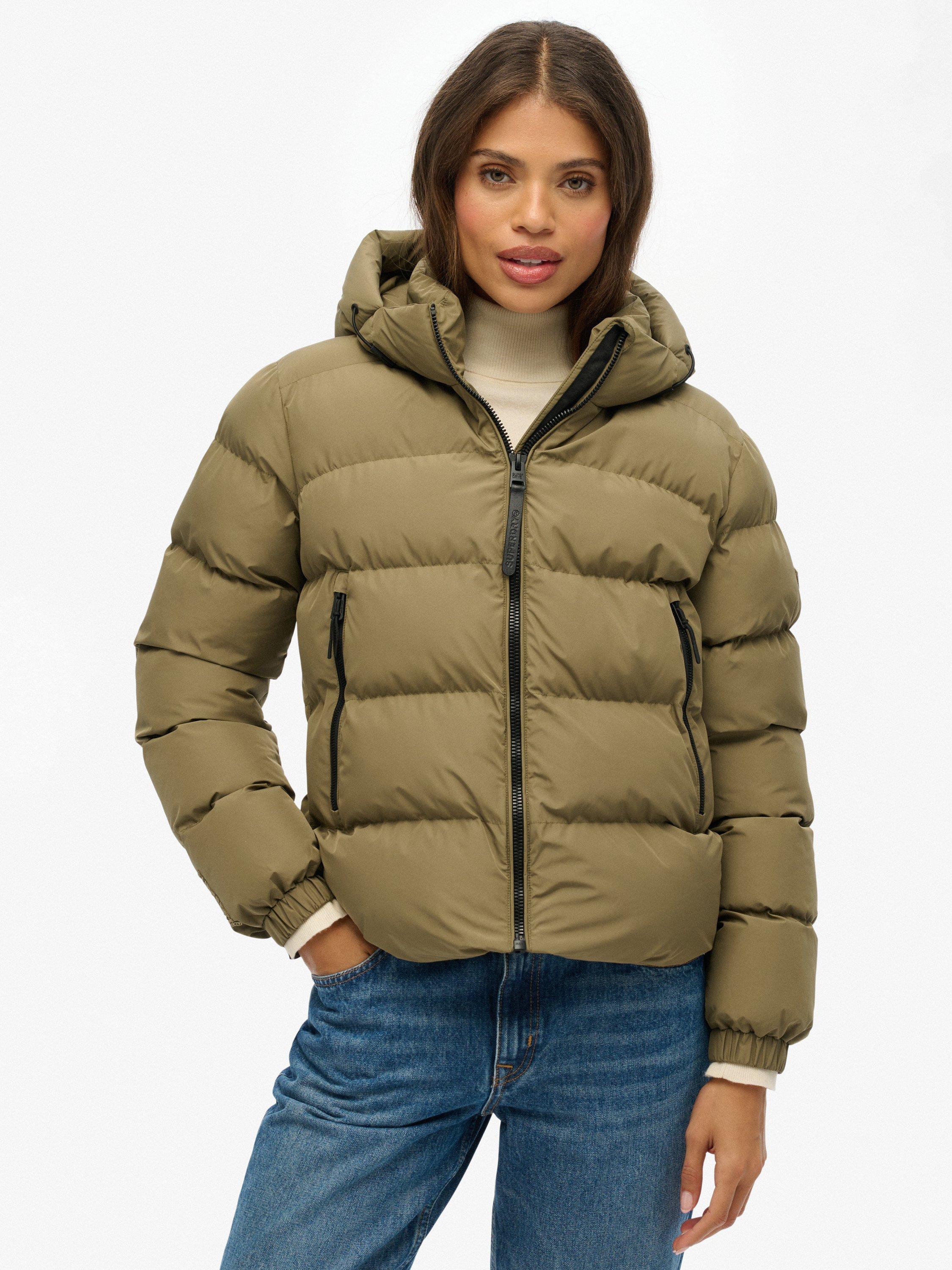 Product image 6 of 7, which shows Superdry Hooded Sports Puffer Jacket, Khaki, 10